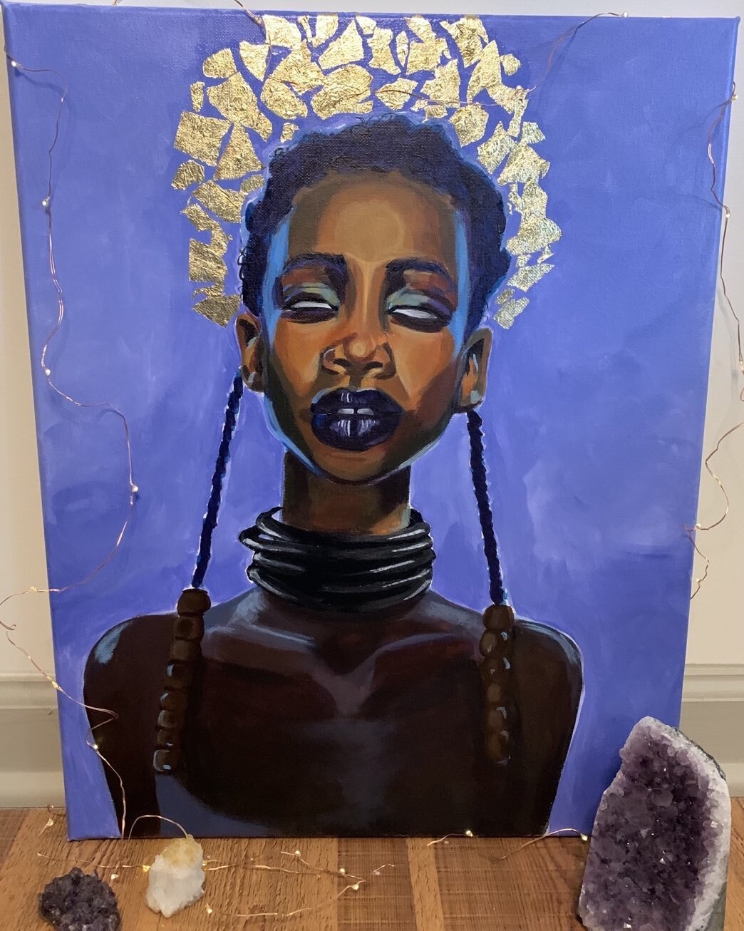 My latest piece: &ldquo;Black Goddess&rdquo; (embellished with gold leaf). This is how I see myself and all Black women... as infinite beings. (DM me if interested in buying this piece. 🙏🏾) #blackwomen #goddess #blackhistory #blackart #fredamindart