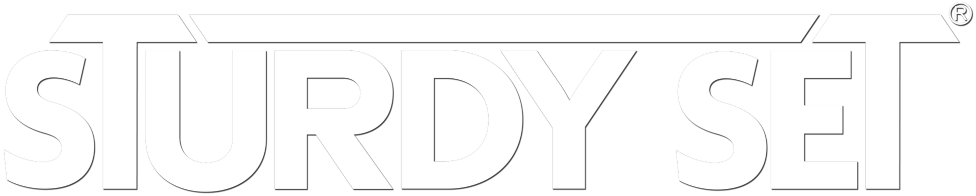Bold black and white logo with the words "SURDY SET" in uppercase letters, with stylized design elements above and below the text.