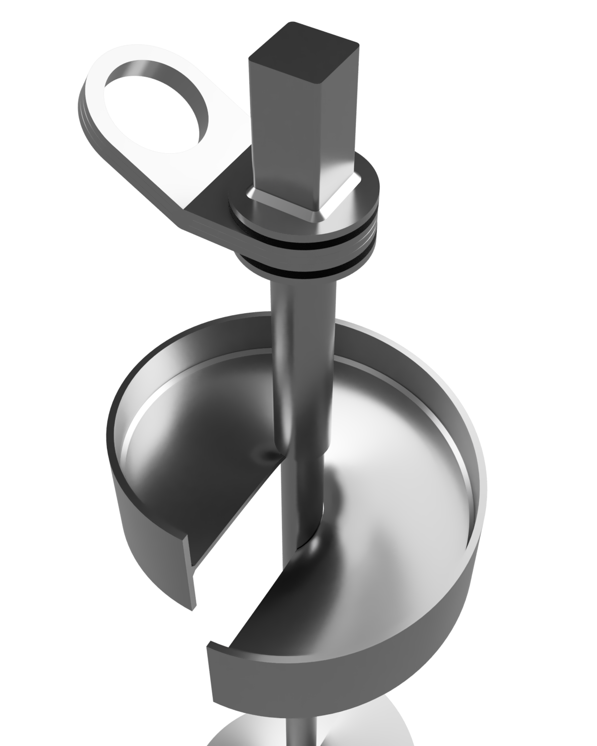 Close-up view of a Sturdy Set Helical anchor, showing the top helical plate with a vertically oriented lateral thrust plate