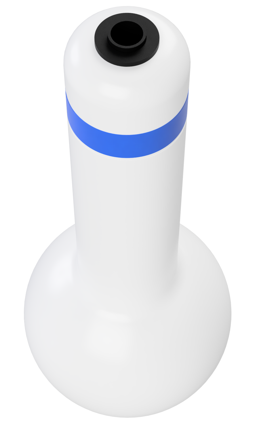 A Sturdy Set Tall Buoy made by Leeward Marine Works, A bright white mooring buoy with blue reflective tape on the top.