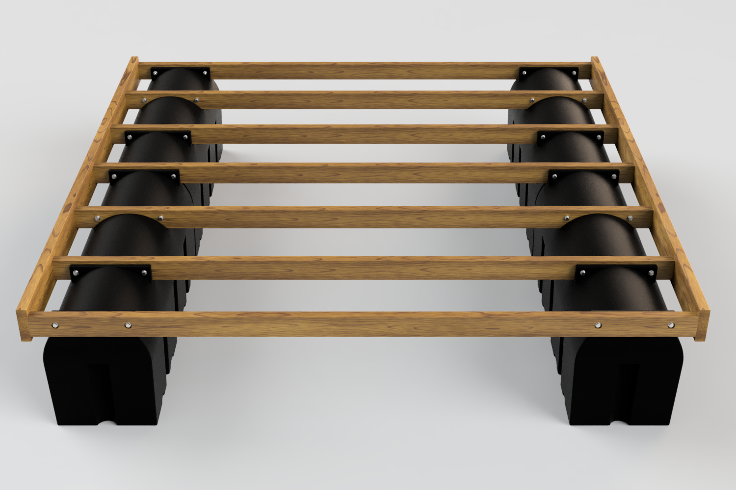 A lightweight swim platform dock made with all cedar on sturdy set sturdy set flotation modules.