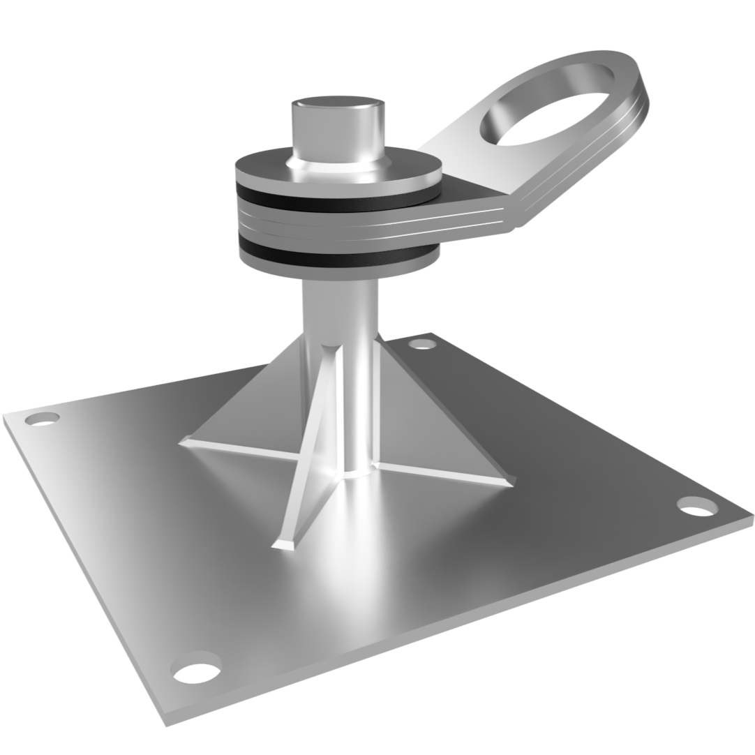Close-up of a sturdy set flat-mount swiveling anchor