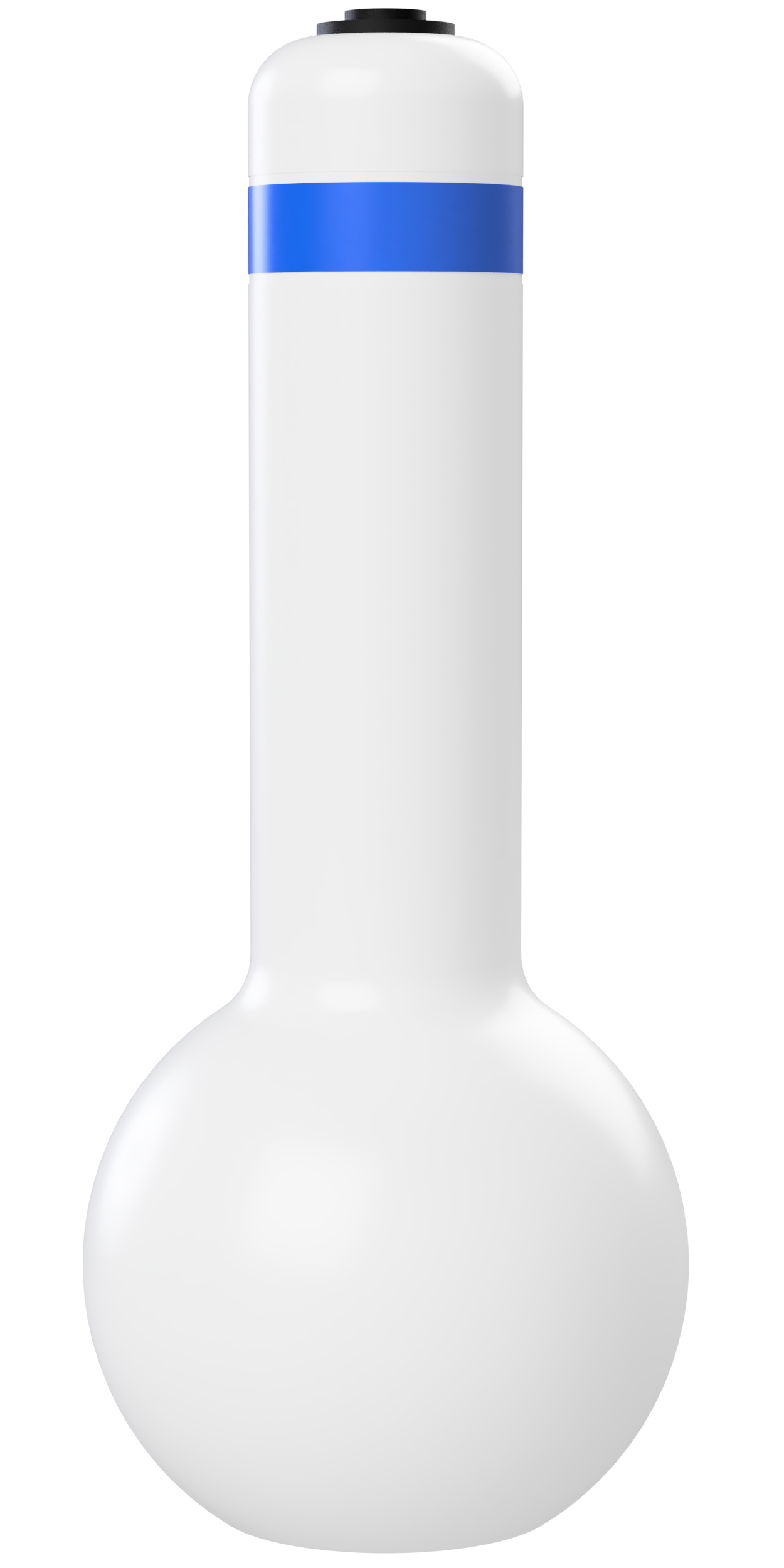 A Sturdy Set Tall Buoy made by Leeward Marine Works, A bright white mooring buoy with blue reflective tape on the top.