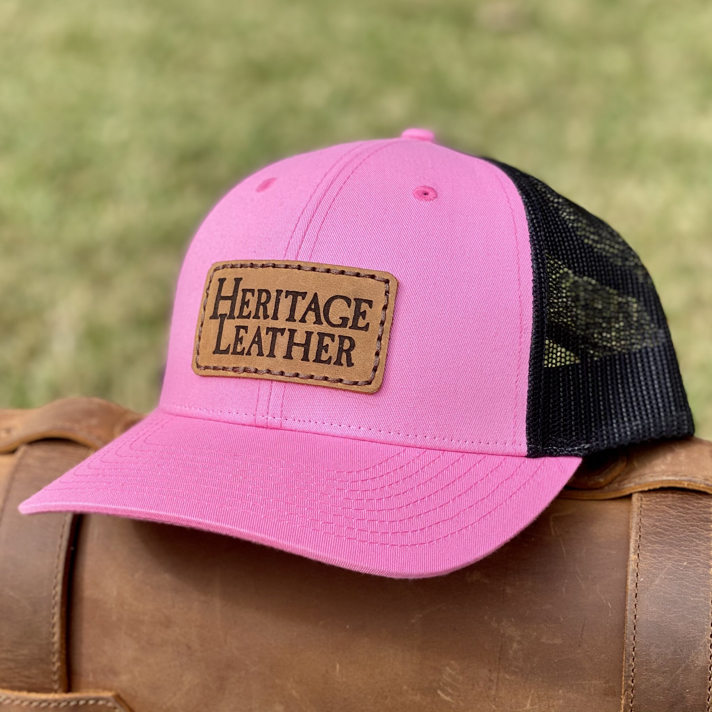 Heritage Leather Trucker Hat - Hot Pink