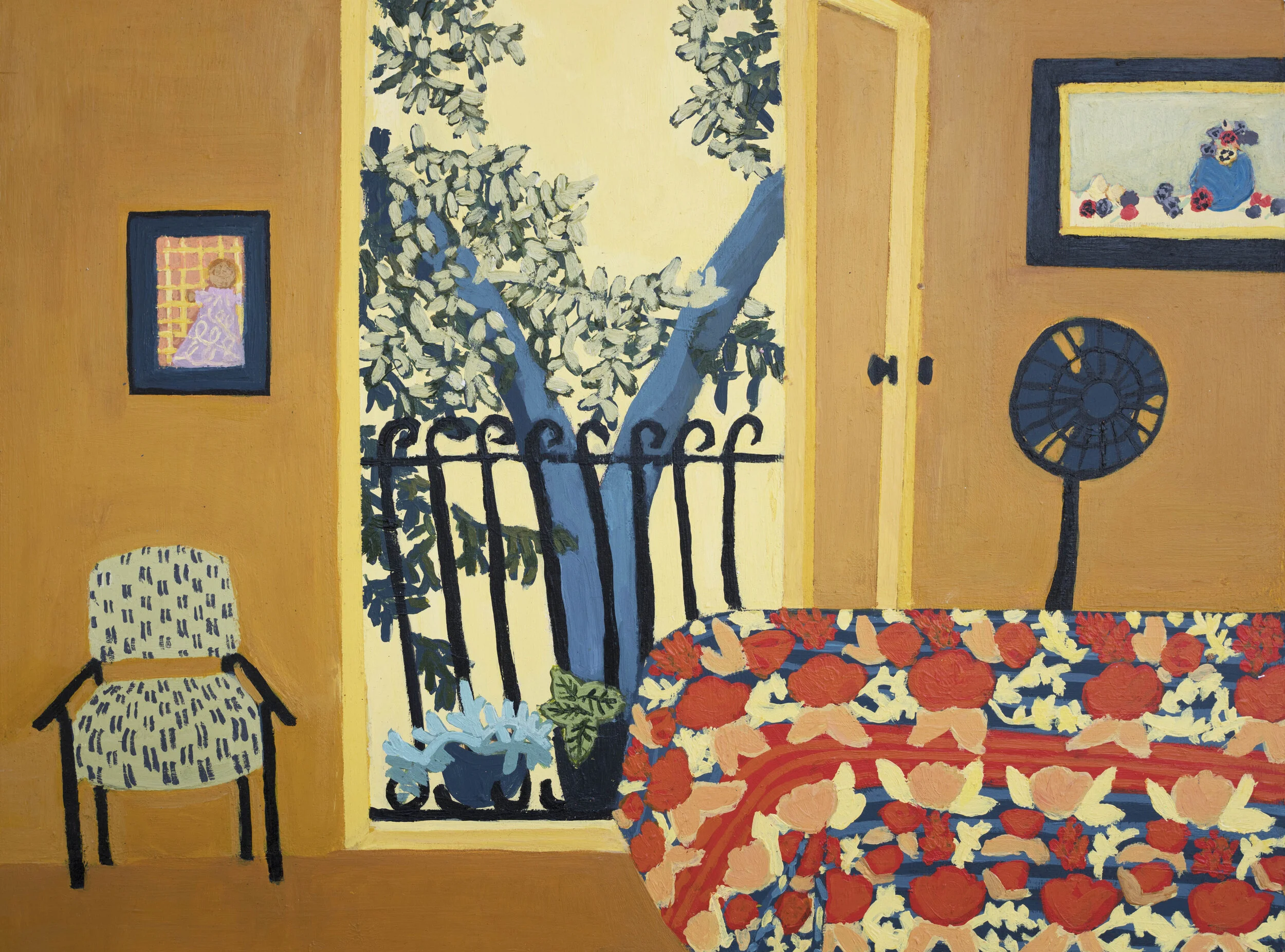    Jessica Wraight, Bedroom with Balcony, acrylic on board,  30 x 40cm, 2019 