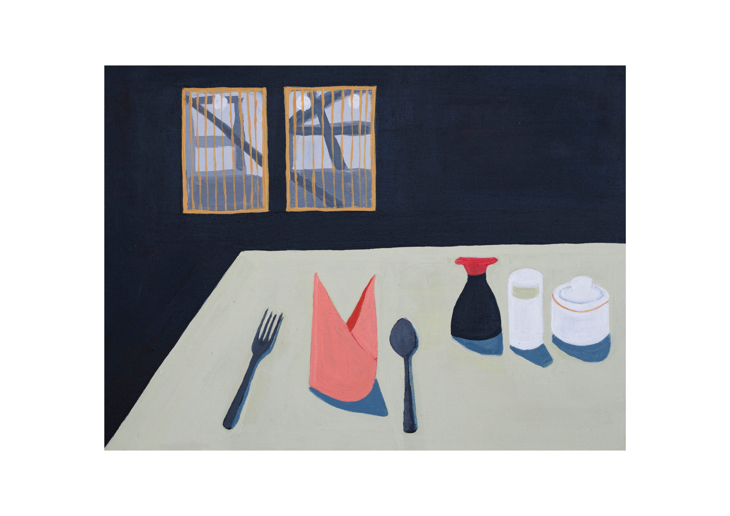    Jessica Wraight, Solo Dining at the Gippsland Dragon, acrylic on board, 15 x 20xm, 2020 