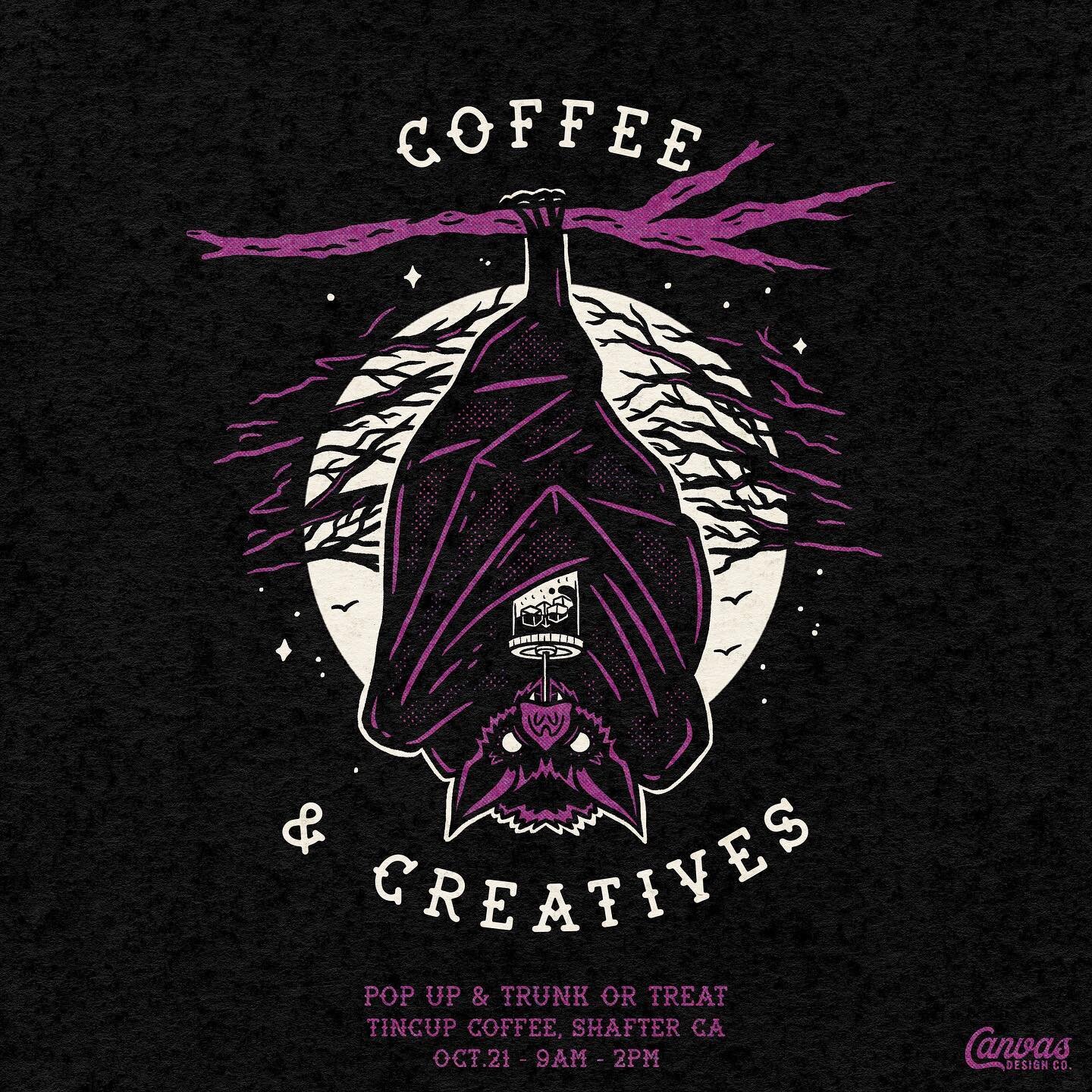 Popping up shop at @tincupcoffeeshafter this Saturday for their Coffee &amp; Creatives event! Tons of vendors and Trunk or Treaters. It&rsquo;s going to be a great time!
We&rsquo;ll be popped up and ready will stickers, shirts, hats, and more. Hope t