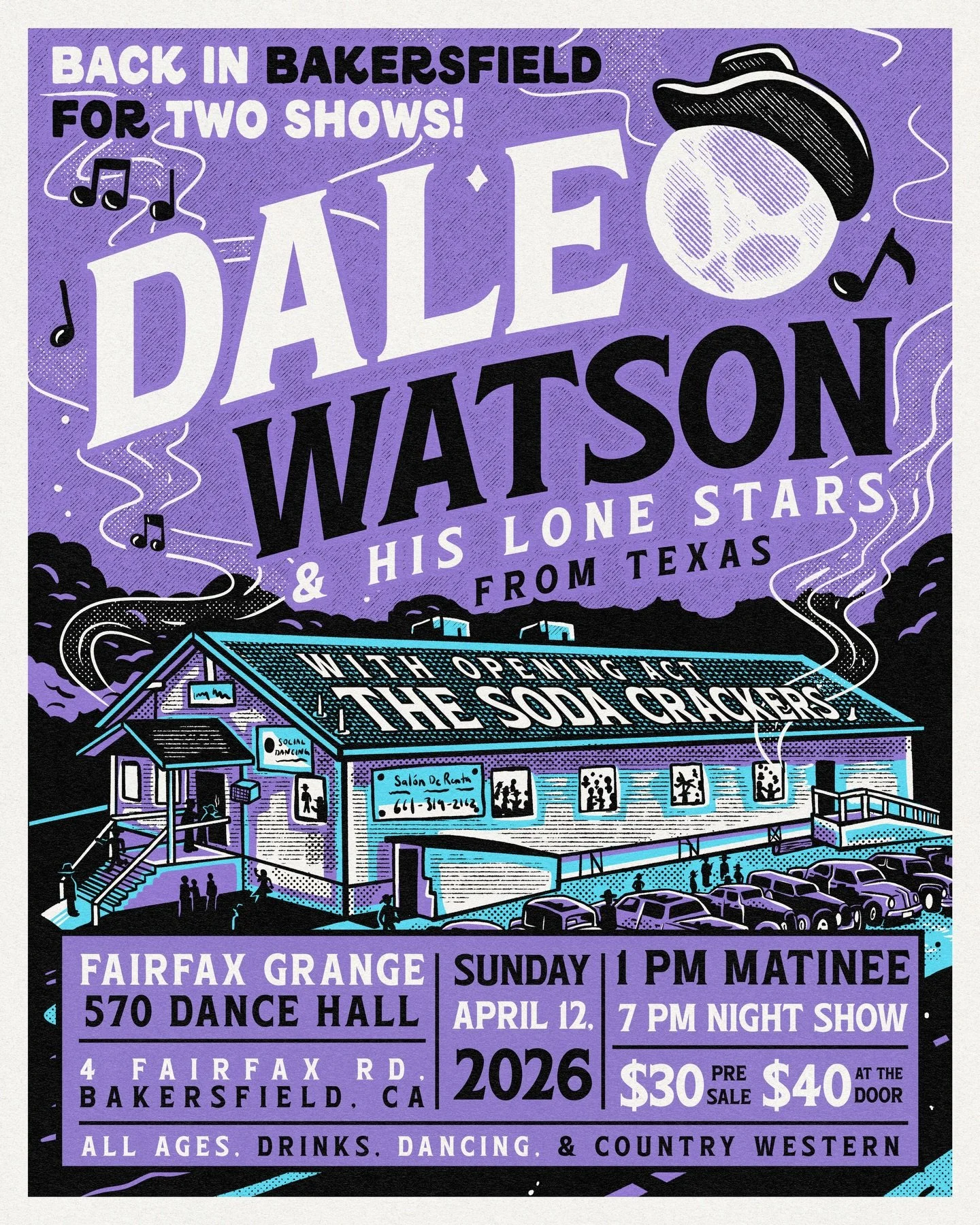 I love when a poster comes out exactly how you want it. This poster for @thedalewatson &amp; the @thesodacrackers show in April came out looking so cool. Zane (Soda Crackers) sent me a photo of the building and a breakdown, using a previous poster we