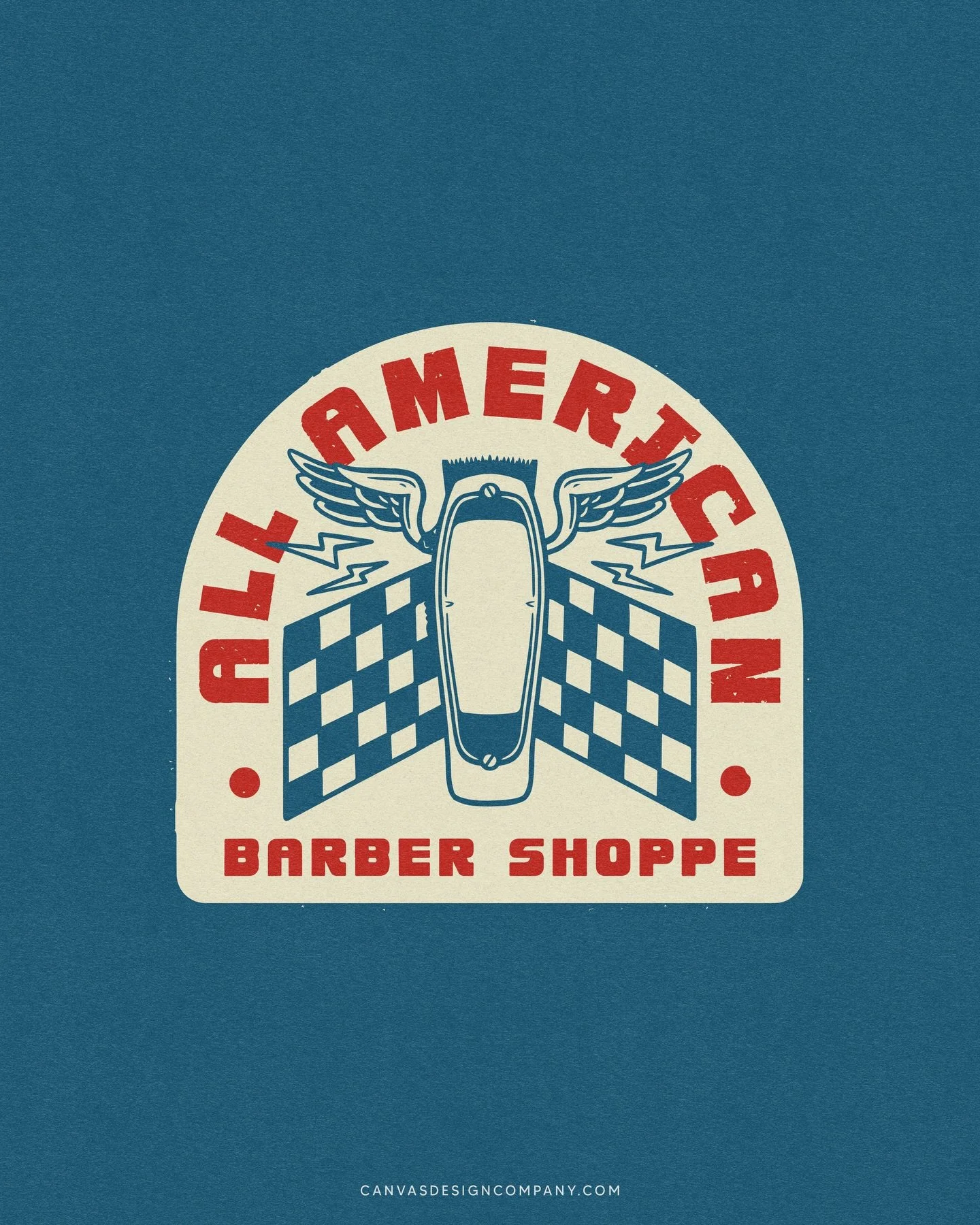 Single Badge Logo for @all_american_barber_shop designed a few years back. ✂️ 🏁
.
Running an &ldquo;end of the month&rdquo; special starting today. Reduced pricing on design projects till April 1st!
Logos, Apparel, Posters, etc.. 
.
Email me or DM t
