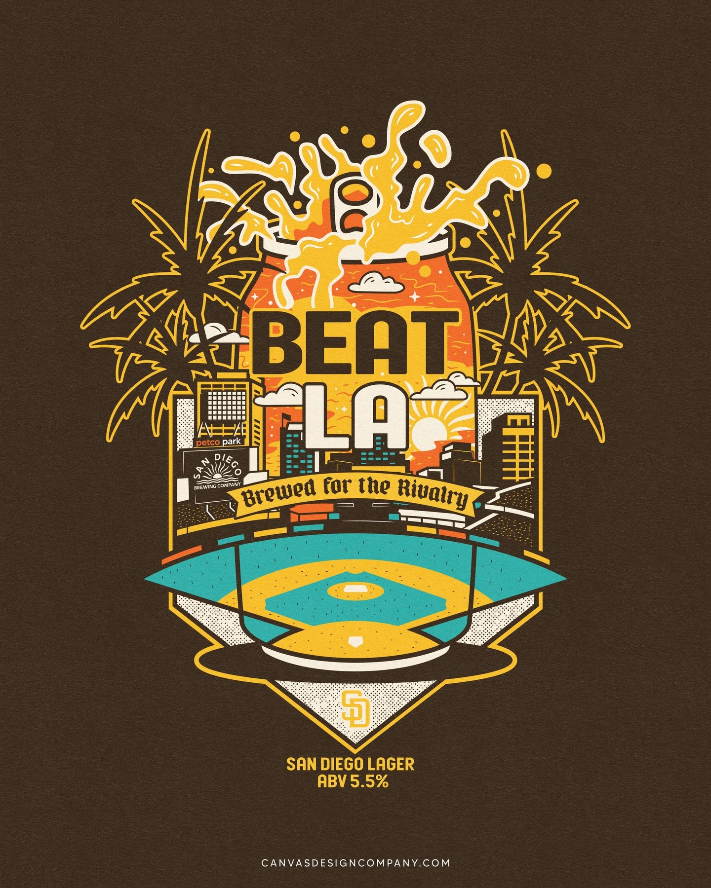 BEAT LA!! 🍻 ⚾️ 
So stoked to have gotten to design this tee for @sandiegobrewing! Getting to illustrate Petco Park in a beer can scene was pretty awesome. 
.
I&rsquo;ve done about a ton of brewery tees, but very few cans. 
I very much would like to 