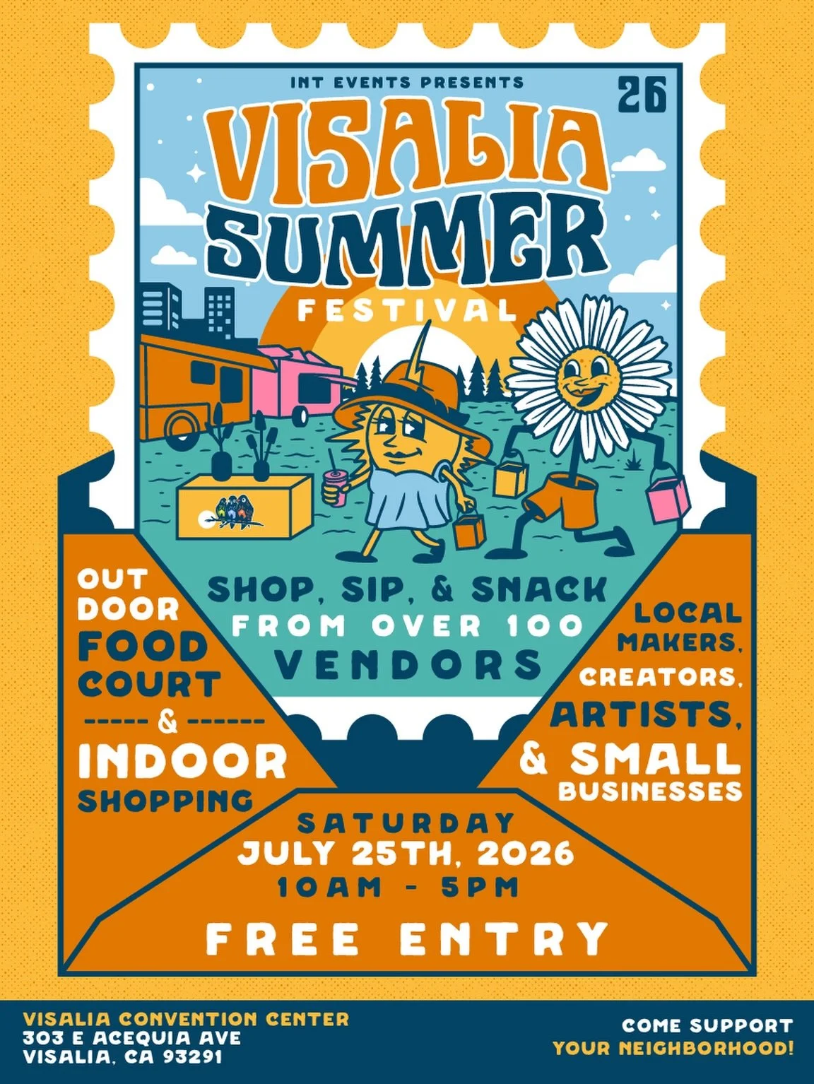 Here&rsquo;s this years Visalia Summer Festival poster!
This is the 3rd year in a row that I&rsquo;ve gotten to revisit these logos and characters. Always a great time getting to work with @itsaneighborhoodthing on these events!
Stay tuned for more f
