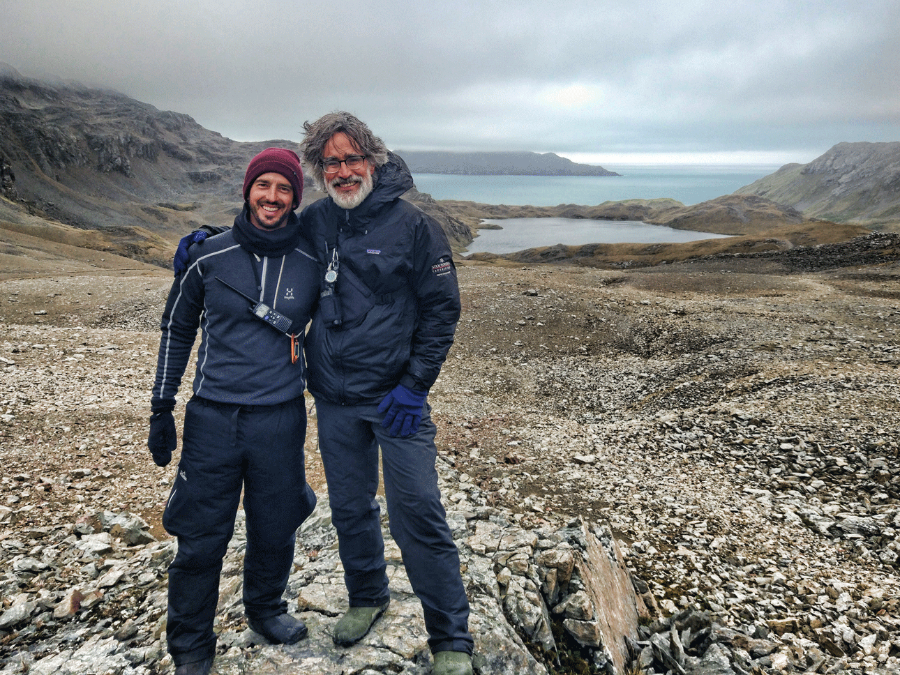 Expedition team member Patrick Demus and me at the pass between Grytviken and Maiviken. I’m trying to convince the guests that this German-speaking Austrian fellow is my nephew!