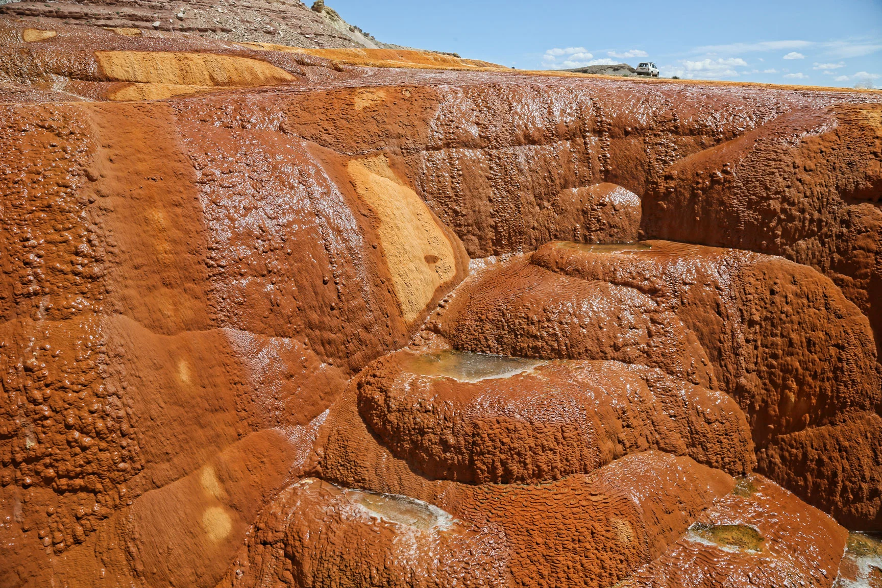 The most active portion of the travertine mound.