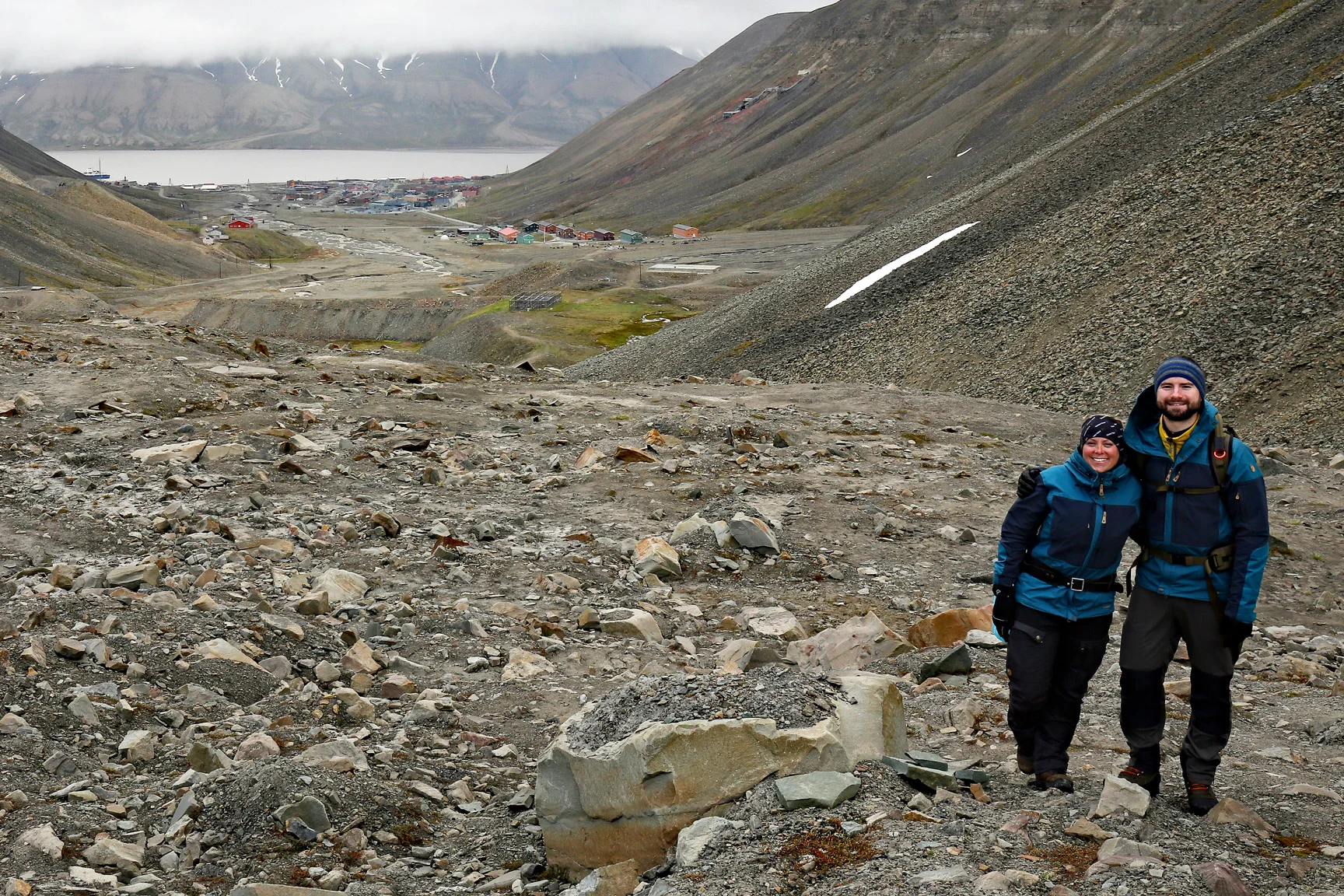 Searching the glacial moraine with Ida and Ryan for Paleocene plant fossils.