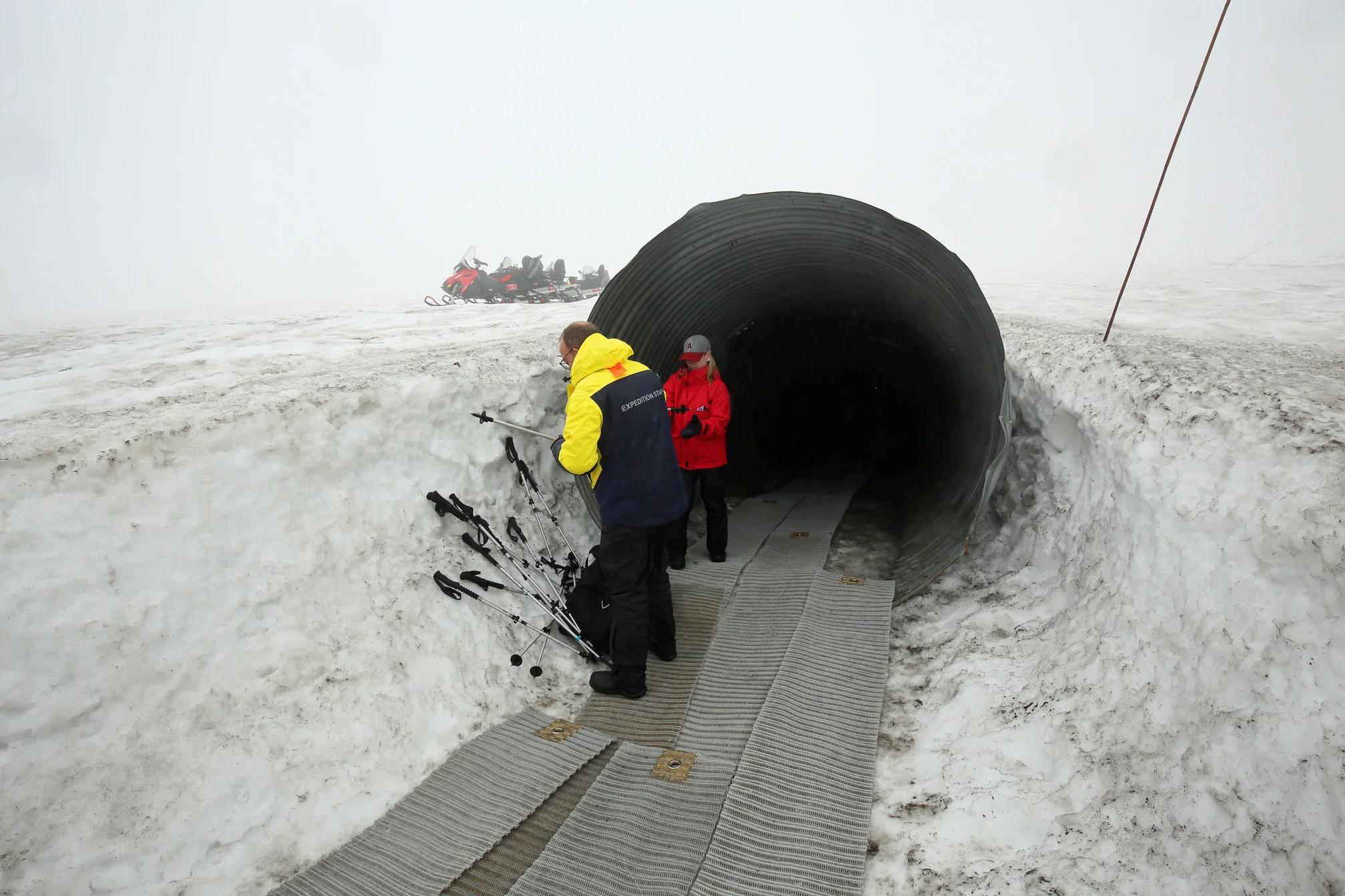 Entrance to sub-glacial ice tunnel on Langjokull glacier, Iceland.