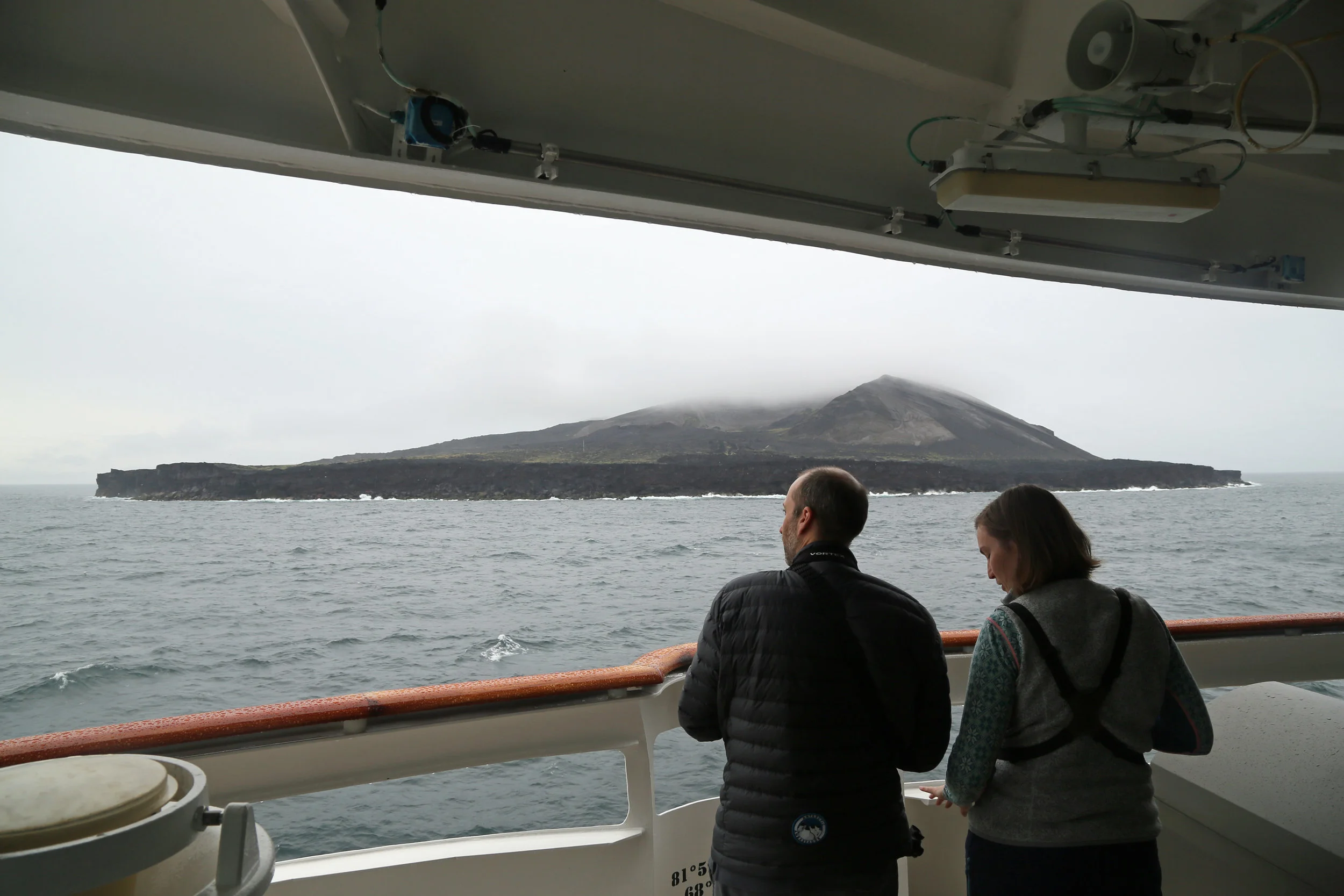View of Surtsey (erupted in 1963) from the bridge.