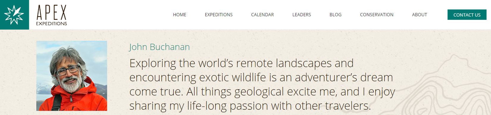 Here’s the link: https://www.apex-expeditions.com/leaders/john-buchanan/