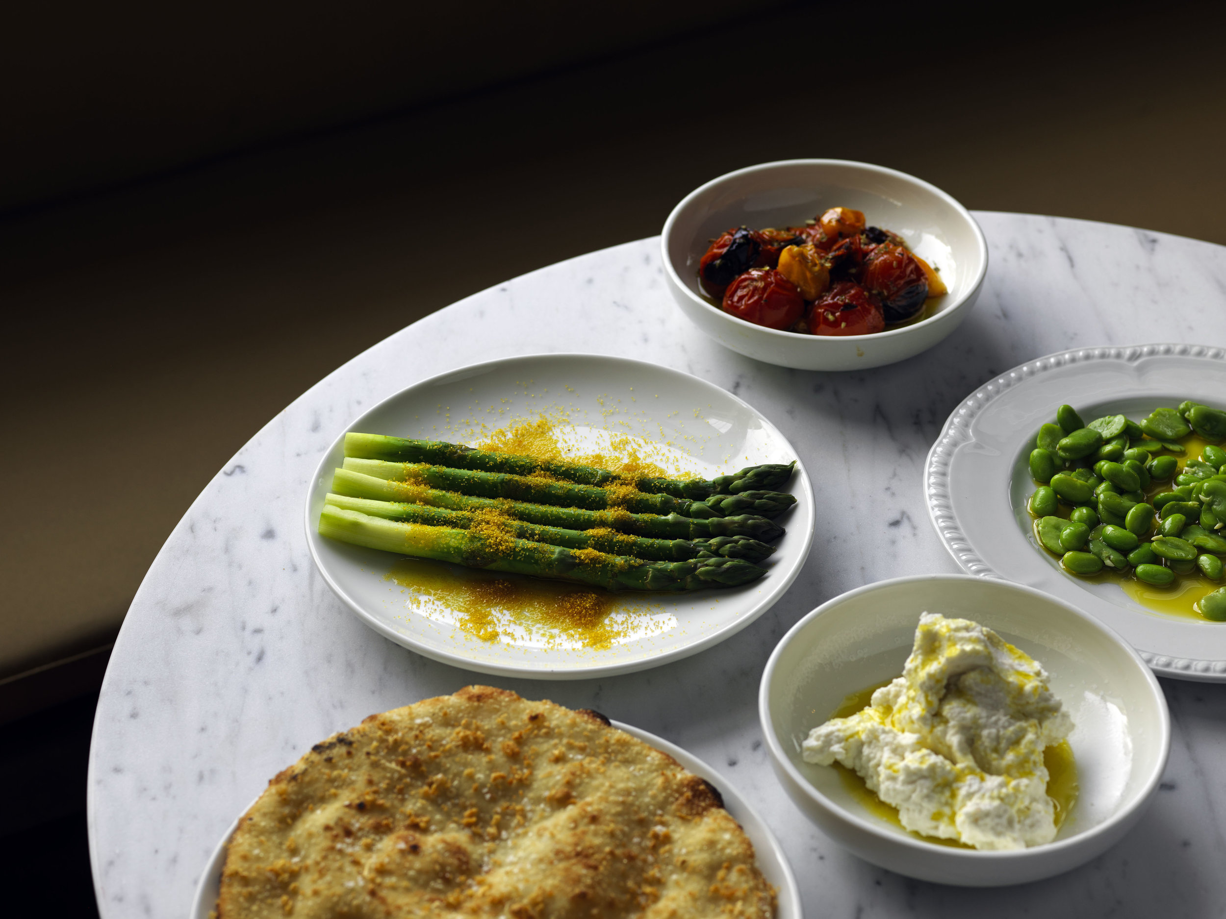 608390fdfa-Blistered-Cherry-tomatoes,-Whipped-buffalo-ricotta,-asparagus-with-bottarga,-broadbeans-&-edamame,-garlic-pizza-fritta-1.jpg
