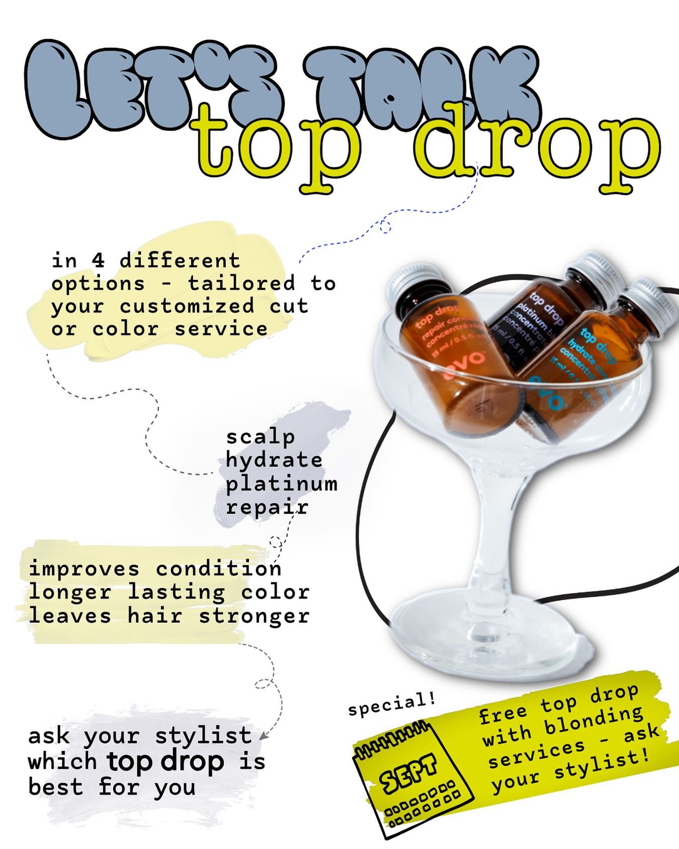 Your hair called&hellip; it wants a Top Drop. 💦✨

🪩Whether you need some scalp love, a little extra hydration, a bit of repair, or a platinum pick-me-up we&rsquo;ve got the drop for you.

👯&zwj;♂️evo&rsquo;s Top Drop range is our go-to for targete