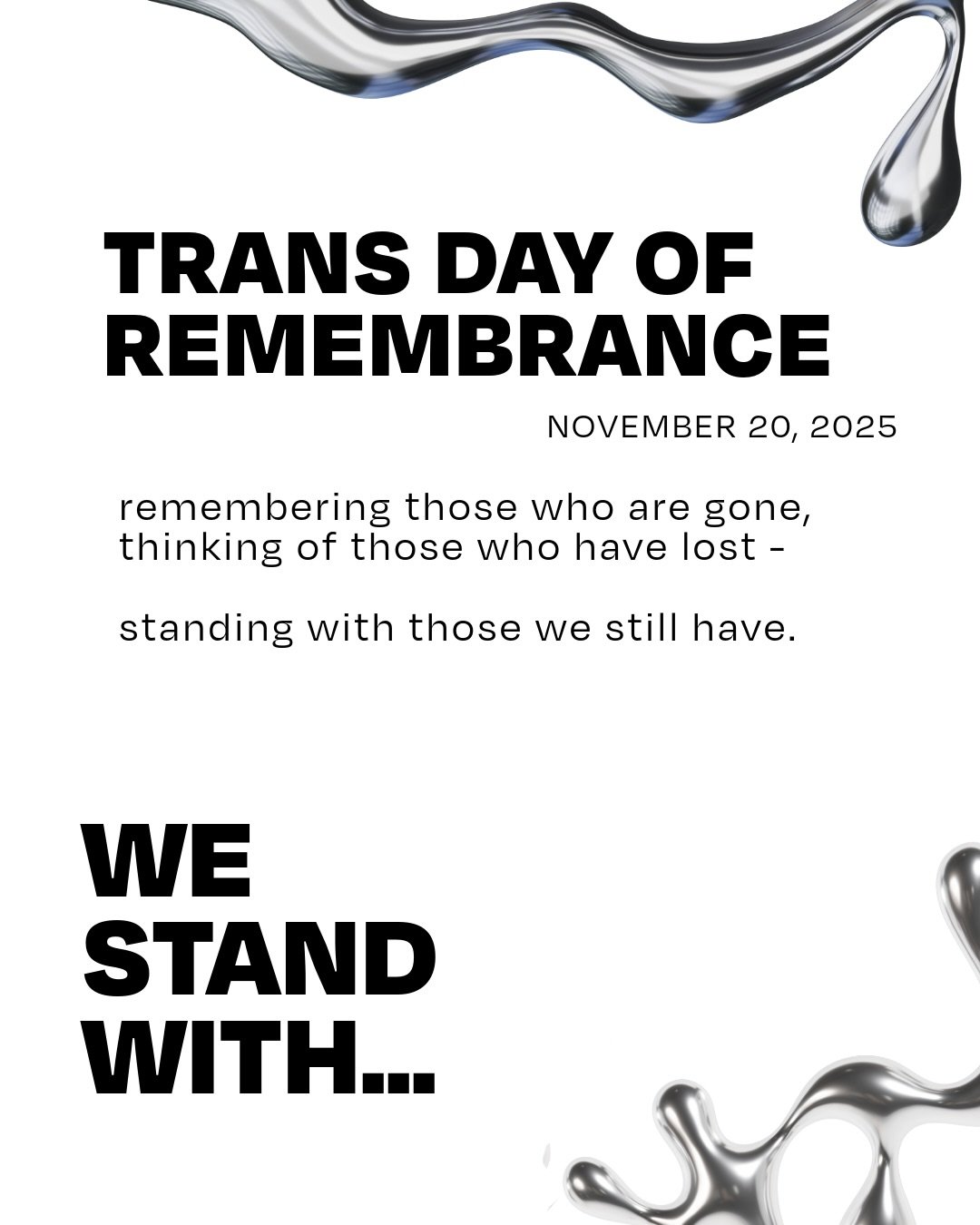 🏳️&zwj;⚧️💕Today we honor Trans Day of Remembrance.

We remember those we&rsquo;ve lost, stand beside those still fighting to feel safe, and lift up every person moving through a world that doesn&rsquo;t always protect them or their loved ones. 

We