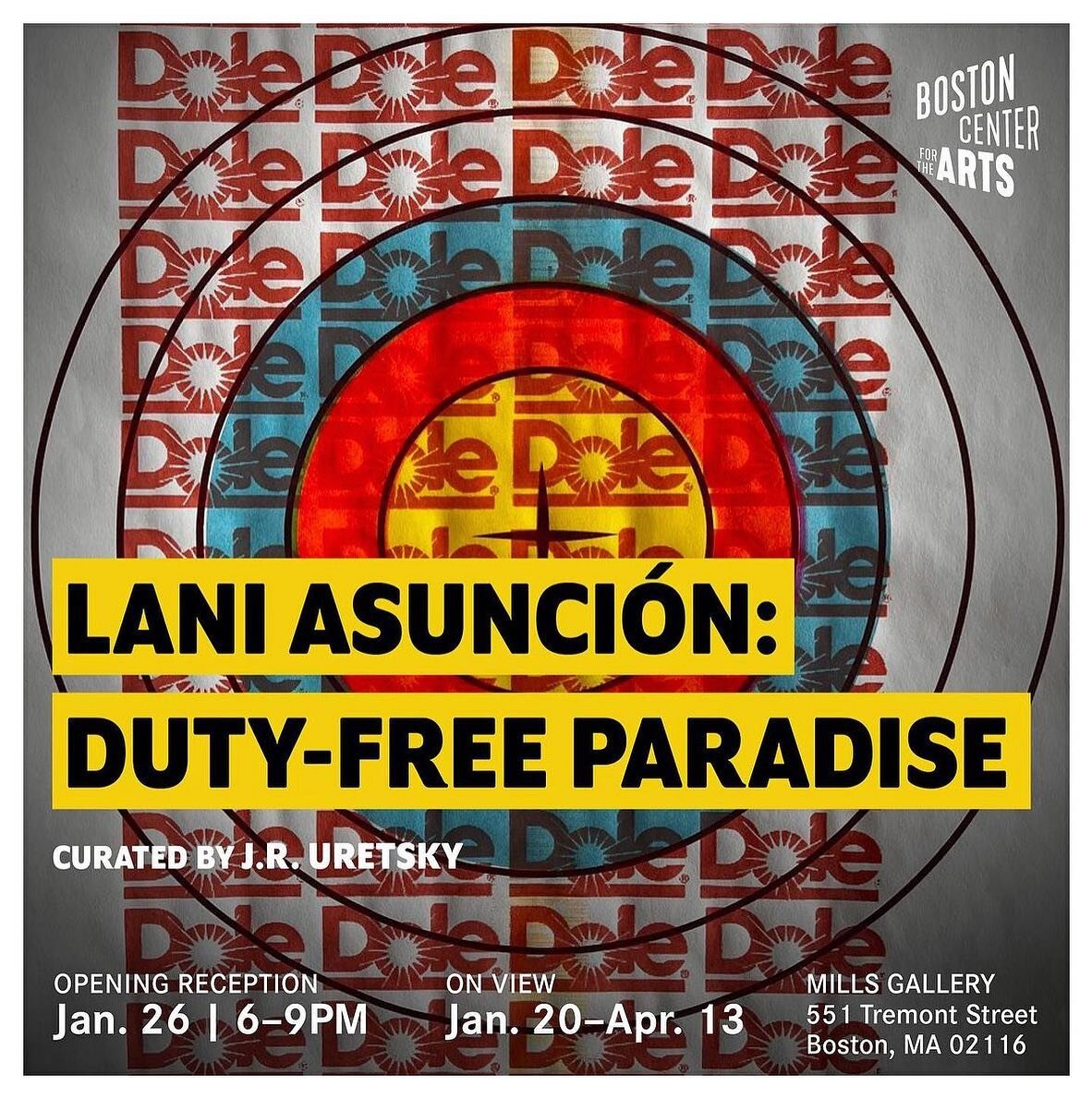 Duty-Free Paradise curated by J.R. Uretsky ( @jr_worshipband ) exhibition opens at the Mills Gallery @boscenterforarts on Friday, January 26 @ 6-9 pm.

This exhibition is on view through January 20&ndash;April 13, 2024.
 
Duty-Free Paradise (DFP) (20