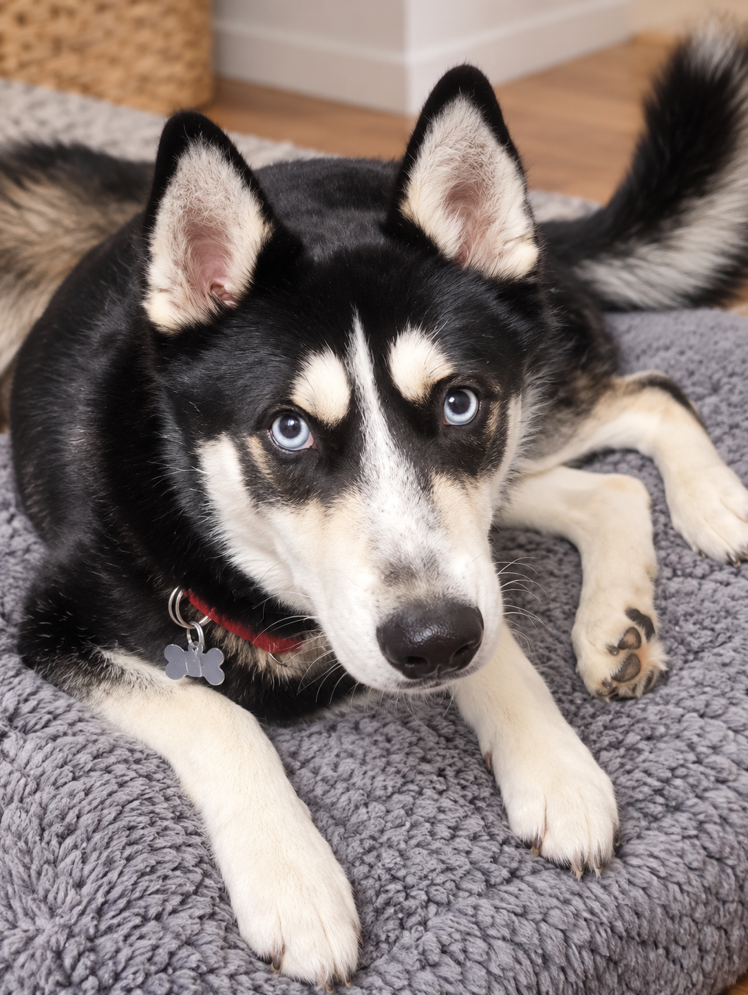 Icy-Eyed Husky on a Cozy Bed.png