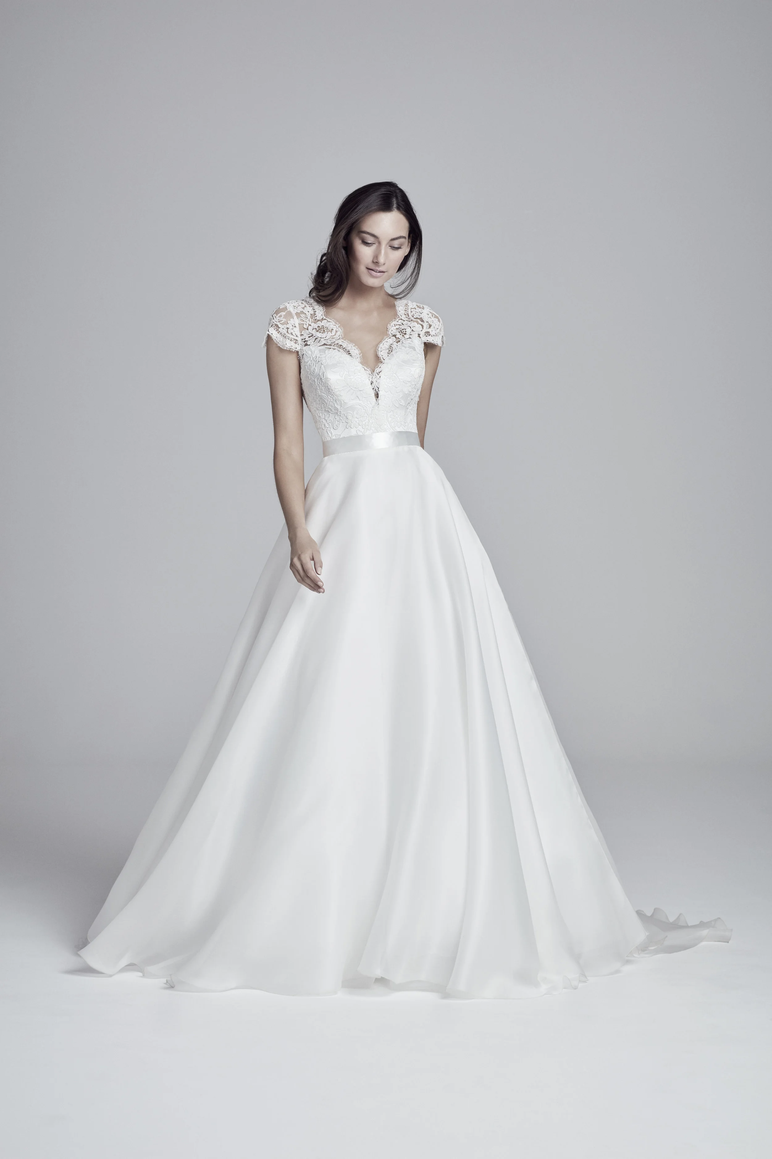 ALICIA The perfect princess gown with lace sleeves and bodice and full layered skirt.