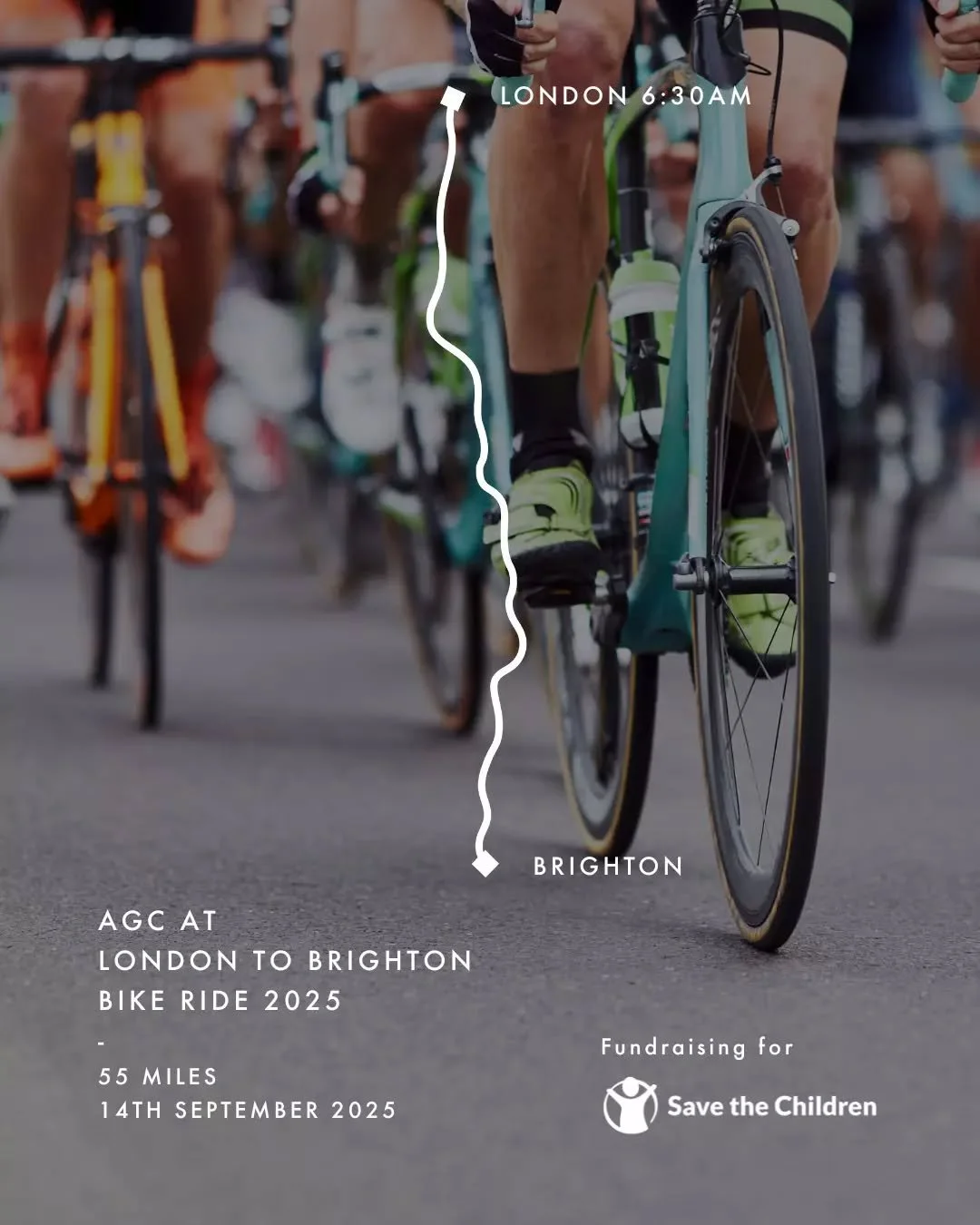 🚴&zwj;♀️ From London to Brighton here we go!

This Sunday, our team of 11 riders will hit the road at 6:30AM, cycling 55 miles to raise funds for Save the Children. 

Giving back is part of who we are at AGC. Every year, we donate at least 2% of our