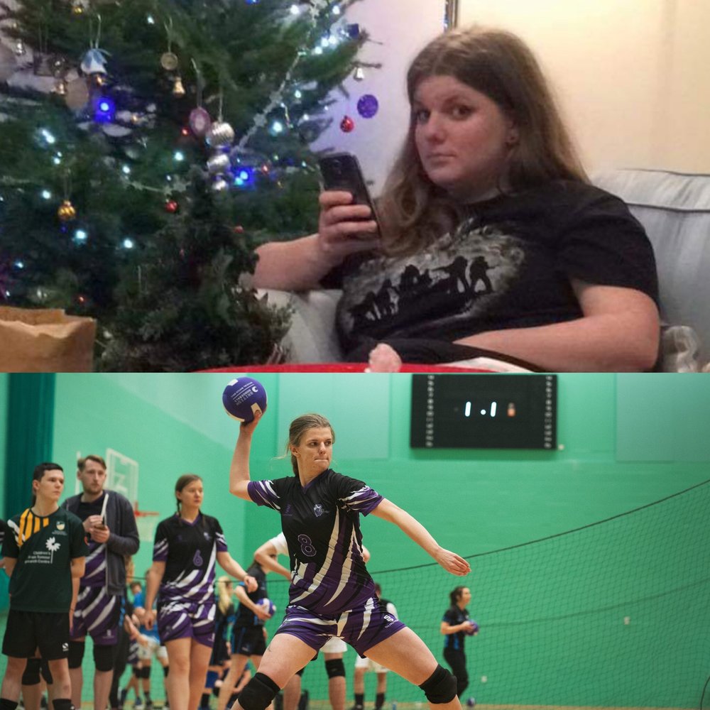 December 2015 vs December 2018- The best outcome from my weight-loss is undoubtedly my boundless energy which I have been channelling into Dodgeball for the past two years. It is wonderful stress relief and very empowering. I train twice a week and compete most weekends for my local team, Derby Phantoms.