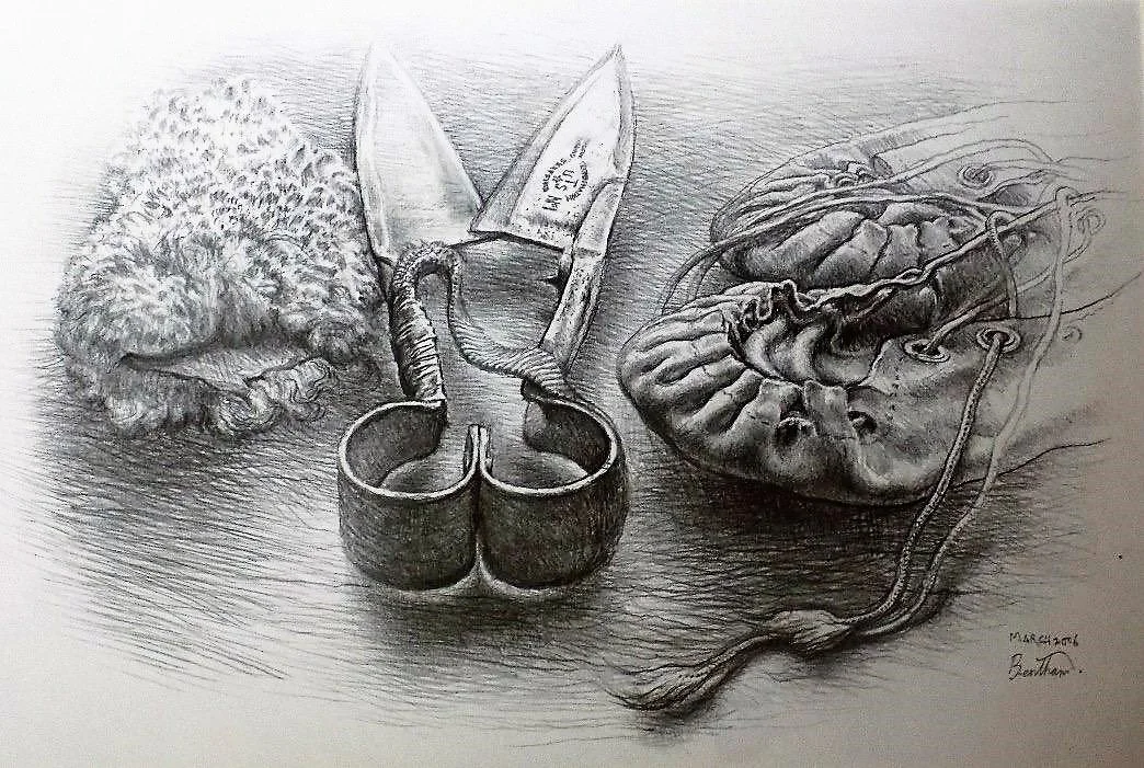 Blades, Sheath and moccasins by Martin Bentham