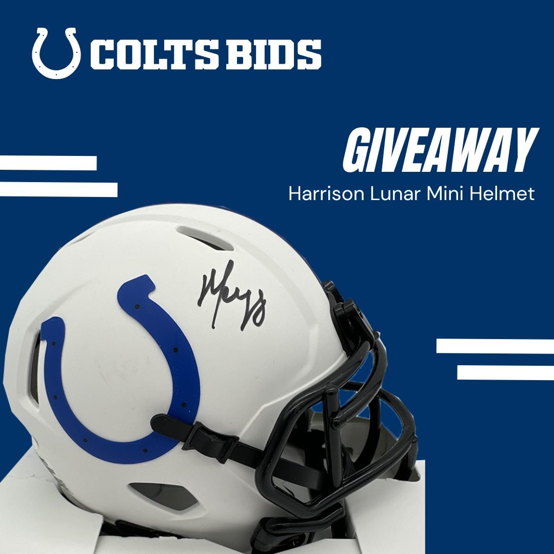 🏈 Hey, Colts Fans! 🐆 Get ready to score big with our HARRISON ✍️ Lunar Mini Helmet giveaway! This weekend, the victory is yours for the taking!

🎁 Rush over to the Colts Team App ➡️ Colts Bids ➡️ Filter ➡️ Giveaways to secure your shot at claiming