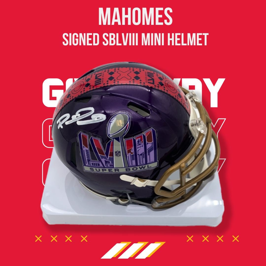 🔥 Calling all members of #ChiefsKingdom! 🔥

🏈 Seize the opportunity to win this ultimate prize: the exclusive MAHOMES Signed SBLVIII Mini Helmet!

📲 Dive into the excitement via the Chiefs Team App ➡️ CHIEFS BIDS ➡️ FILTER ➡️ GIVEAWAYS, or head d