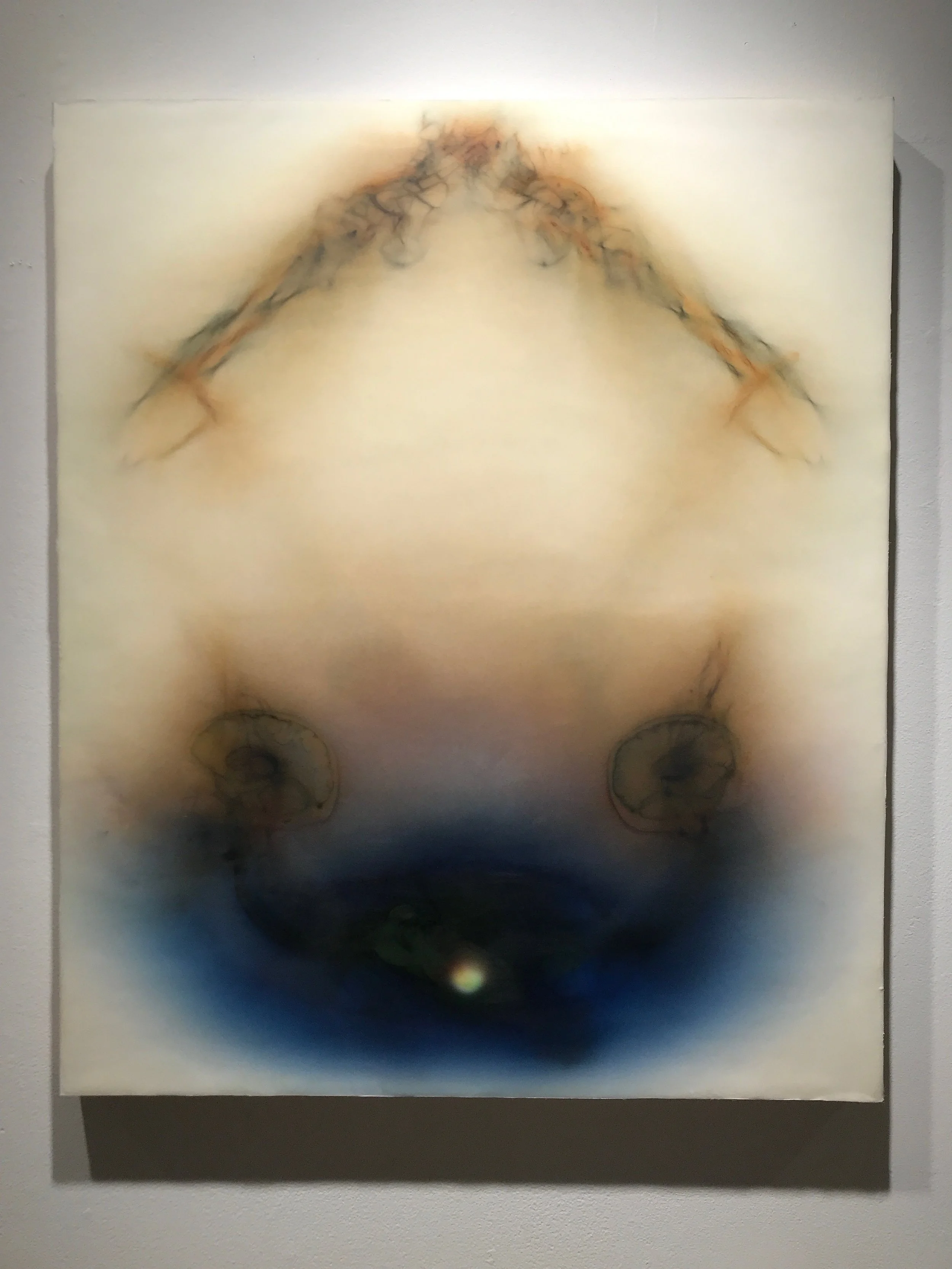 Of Your Presence Just Passed, 2015 silk and encaustic on panel, 36 x 30 in.