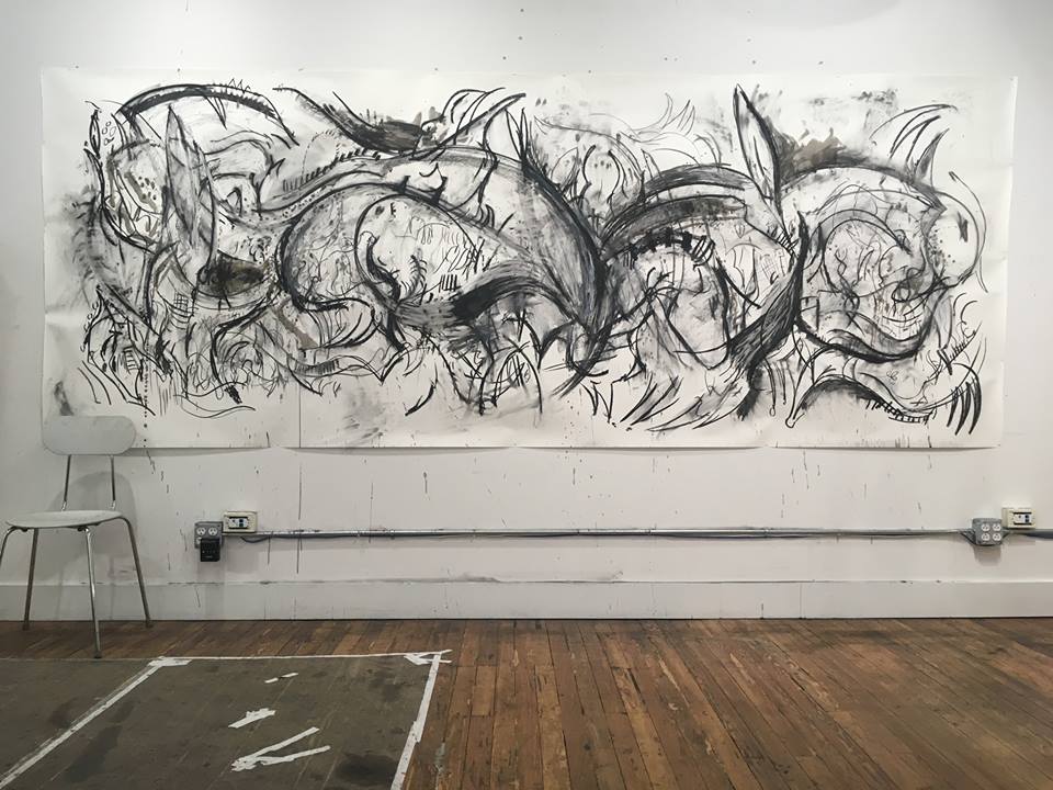 Untitled, 2017 charcoal and ink on paper, 48 x 105 in. 