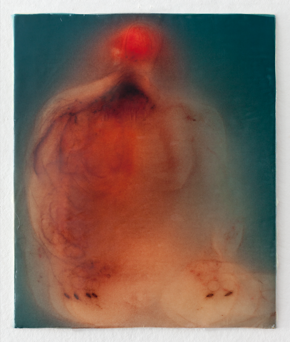 Willem, 2014 silk and encaustic on panel, 24 x 20 in.