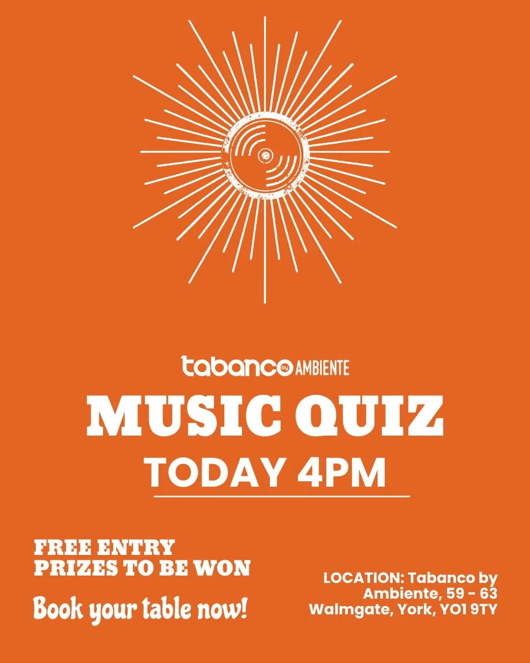 Sunday Plans? How about a few hours with our fun Music Quiz Master, Rob?! 🎶

Our 4-Weekly Music Quiz is TODAY at 4pm and we may still have a table or two left if you're quick 👀

Free to enter, prizes to be won and a few hours with our very own Rob!