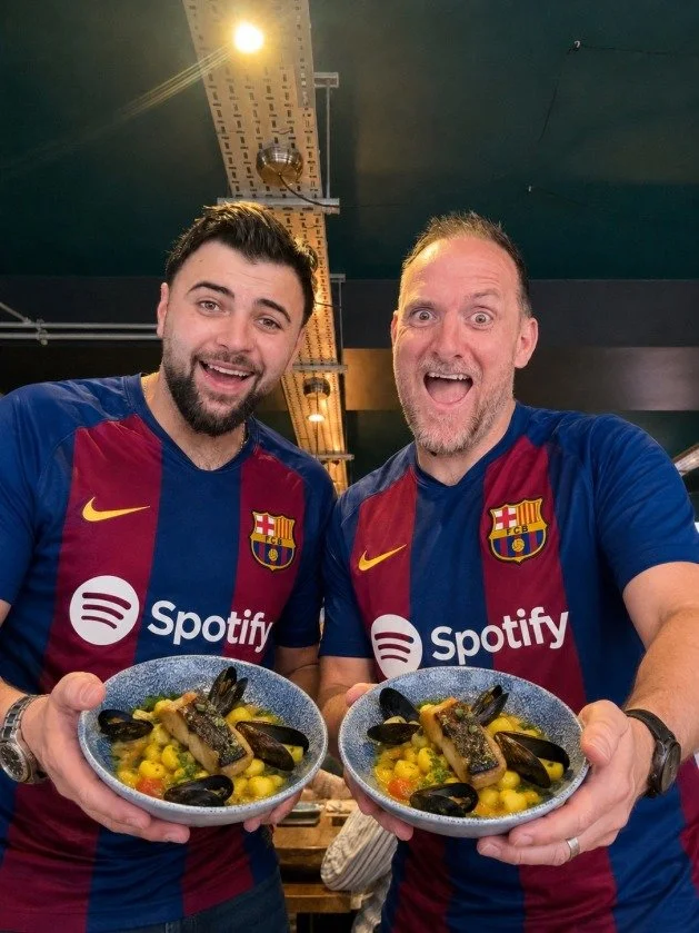 When your players defect to the other team 🙈 😂

Jim &amp; Mihail are loving our Barcelona month that much they've gone full Team B ⚽🇪🇸🥘

Come and check out our Barcelona Special; Suquet De Peix (Catalan Fish Stew) and see if you defect too 😜

#