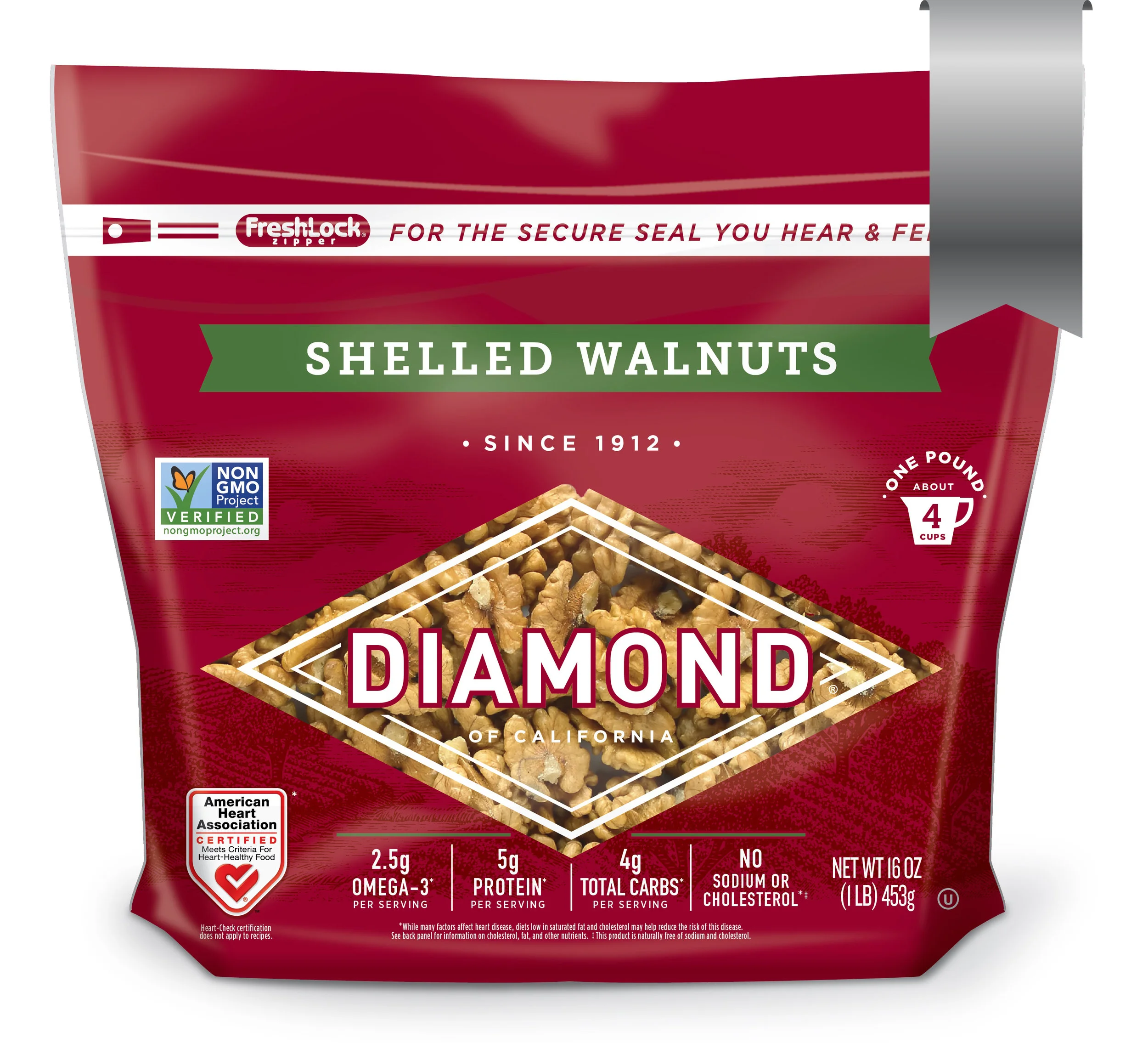 Brand Name: Diamond Brand Shelled Walnuts Brand Owner: Diamond of California Entering Company: TC Transcontinental Packaging Brand Agency/Graphic Designer: Diamond of California In-house Package Converter/Printer/Raw Materials: TC Transcontinental Packaging