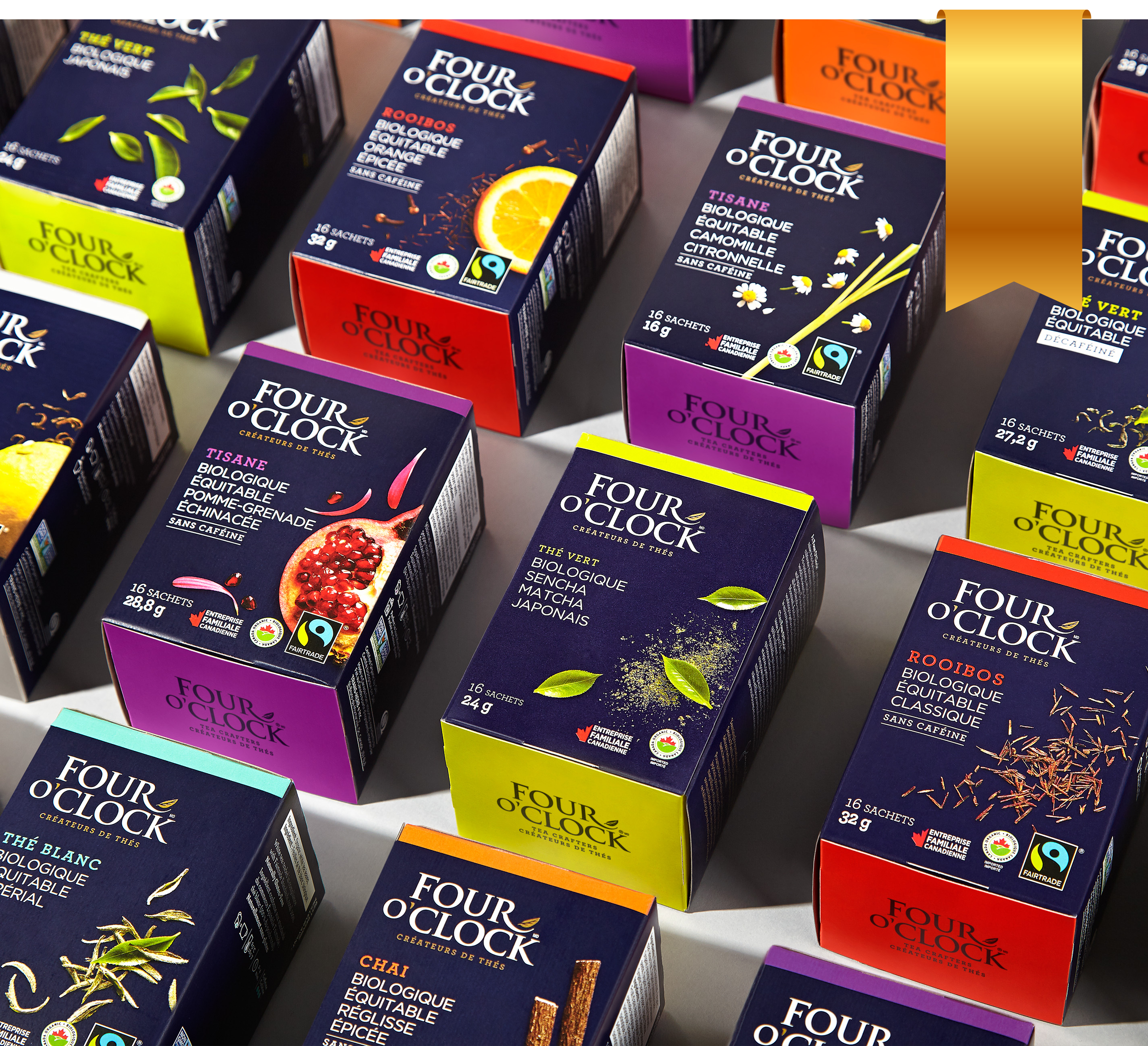 Brand Name: Four O’Clock, Organic & Fair Trade Brand Owner: Trans-Herb Entering Company: Pigeon Brands Brand Agency/Graphic Designer: Pigeon Brands