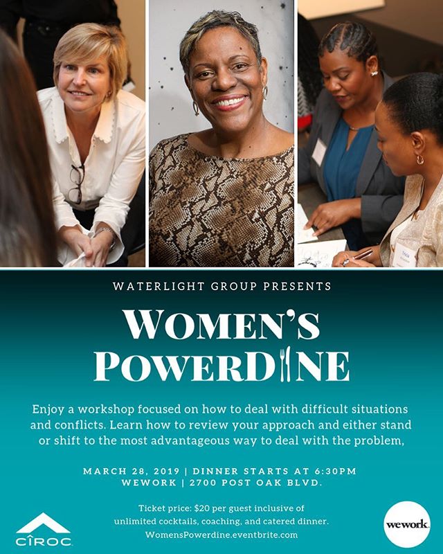 🍽 March 28th, we&rsquo;re hosting another #WomensPowerDINE session which will include dinner, cocktails, and conversation with Houston&rsquo;s most diverse, innovative leaders.
.
This month&rsquo;s workshop will be focused on how to deal with diffic