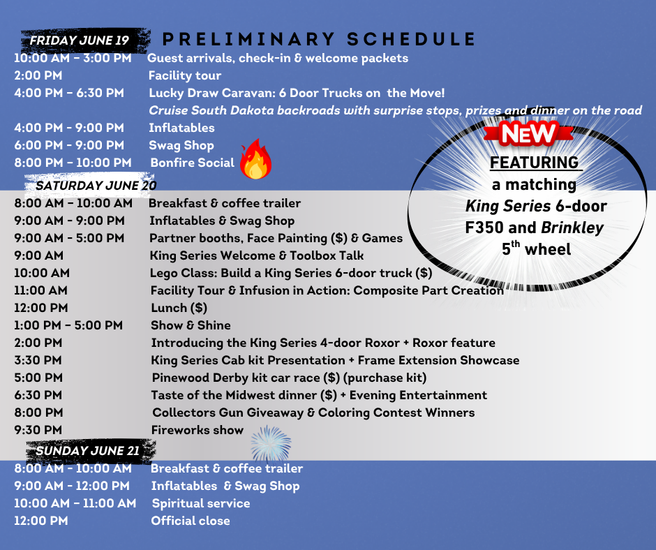 2026 King Series Summer Show for 6 door pickup trucks