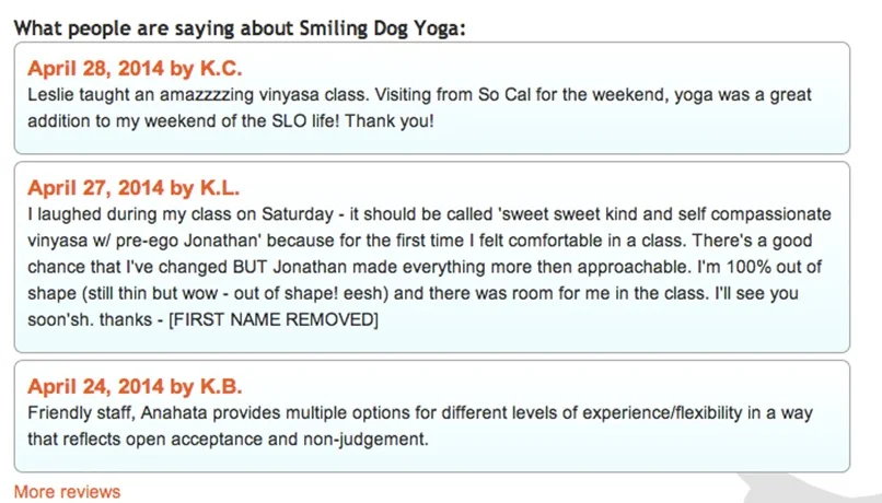 Example of Listen360 Reviews Automatically Nested on LiveEdit Website