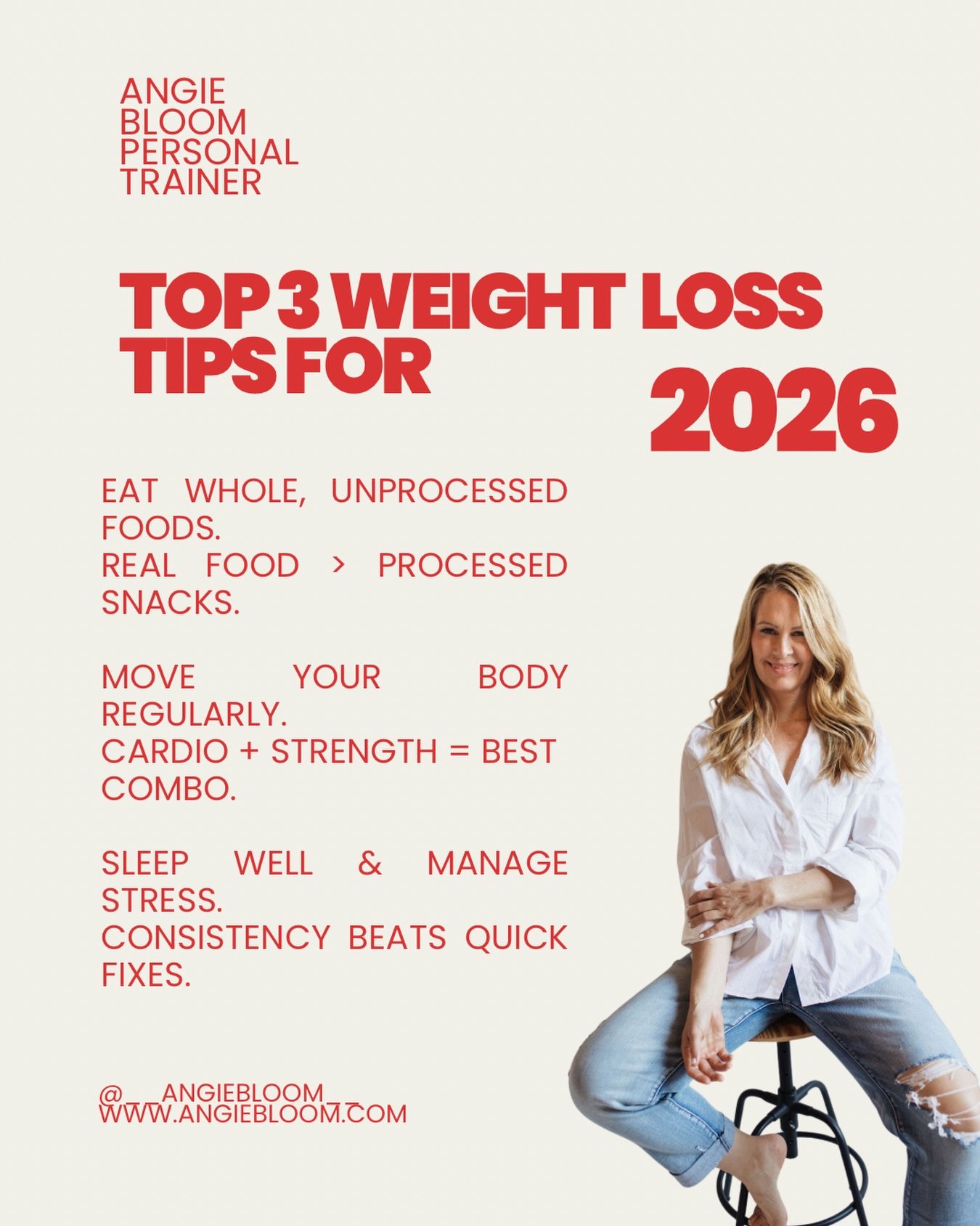 Ready to make 2026 the year you finally achieve your weight loss goals? 💡 Here are my top 3 tips to get you started:

1️⃣ Eat whole, unprocessed foods: Real, nutrient-dense foods fuel your body better than processed snacks ever will. Think lean prot
