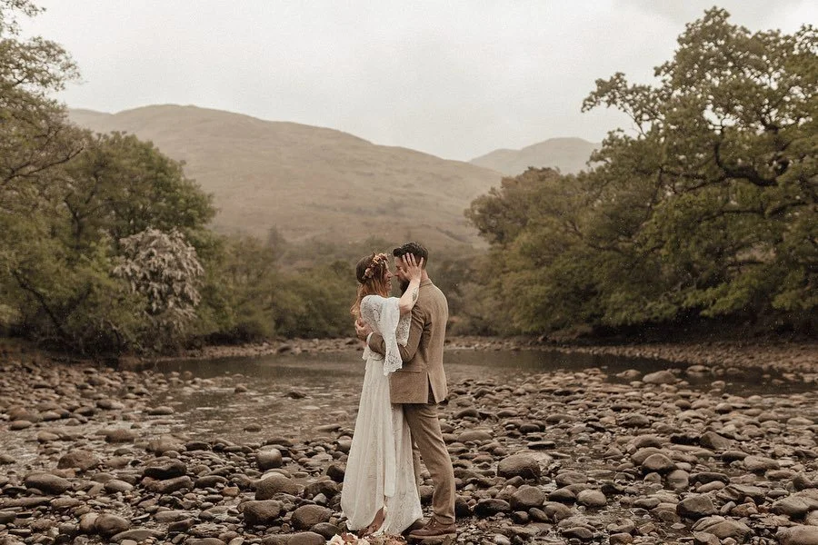 these two sweethearts, hiding in the highlands. pure magic.
⠀⠀⠀⠀⠀⠀⠀⠀⠀ ⠀⠀⠀⠀⠀⠀⠀⠀⠀
(image description: three photographs of a man and a woman standing on the rocks in a small stream, holding each other. they are married. in the background there is water