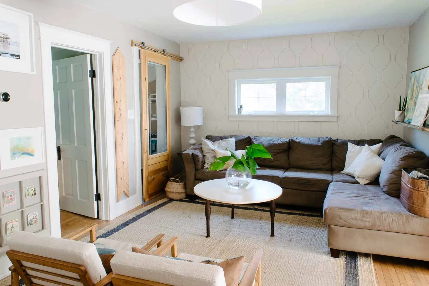 Small-space living room reveal in a eclectic bungalow