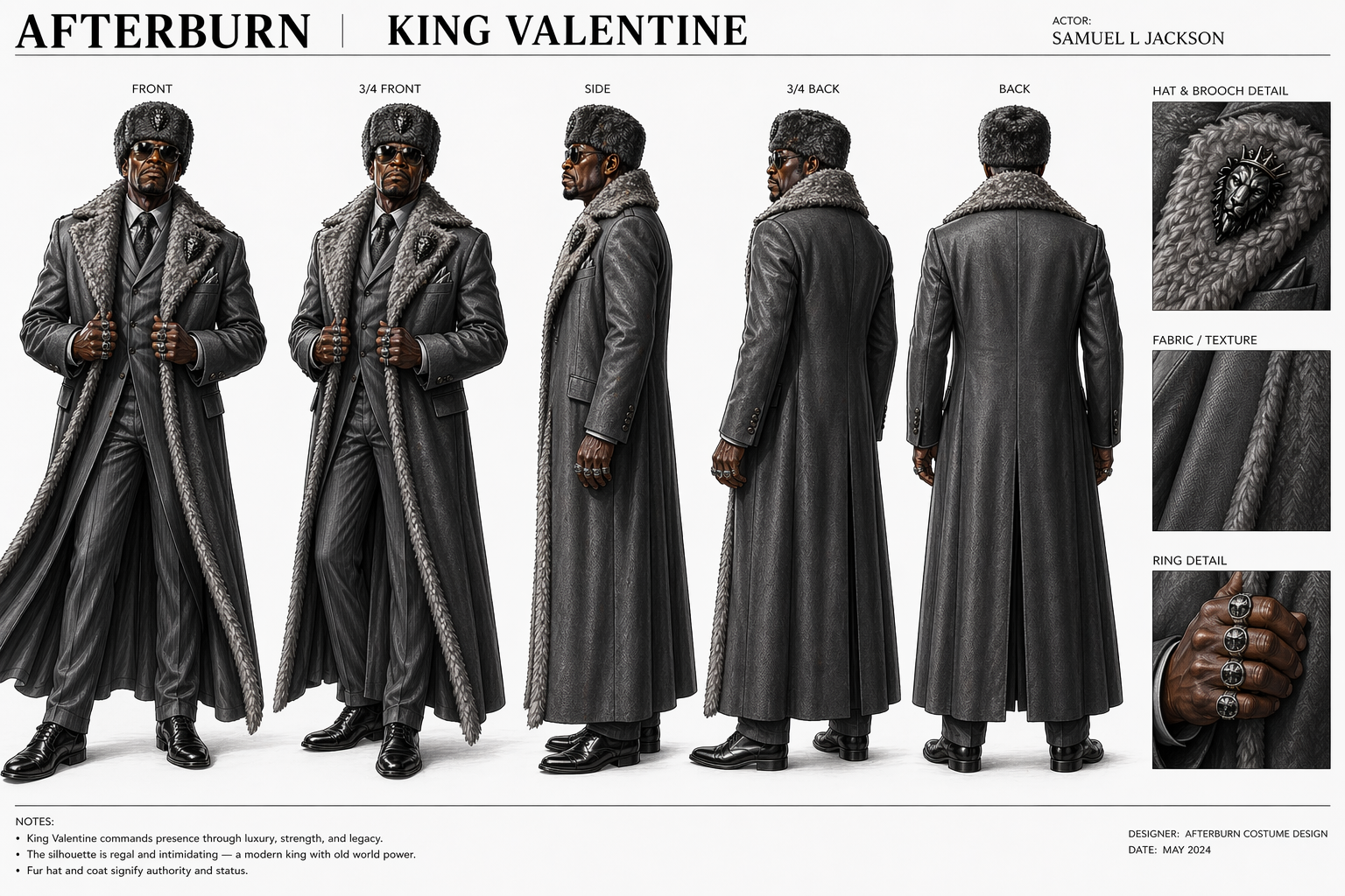 Afterburn the movie, Costume design by David Wolfe  (AKA Wolfie)  - Samuel L. Jackson as King (also listed as Valentine, August)