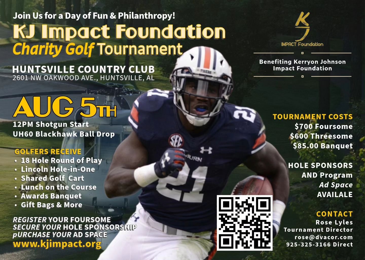 Join us in supporting the Kerryon Johnson Impact Foundation at our upcoming charity golf tournament! Your donation will go towards making a difference in the lives of children and families in need. Let's come together to make a positive impact in our