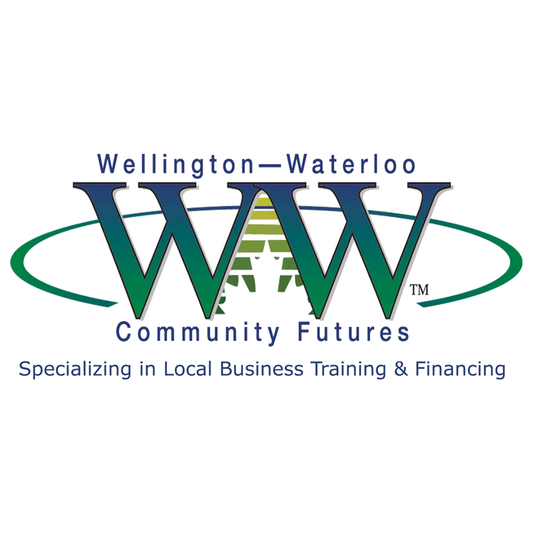 Logo for Wellington-Waterloo Community Futures, featuring large green and blue intertwined initials 'WW', with a green and blue arrow encircling the text, and the slogan 'Specializing in Local Business Training & Financing'.