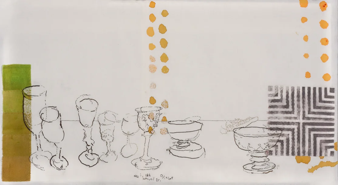 Communion #2 Hand embroidery, appliqué, fabric paint, cotton thread and ground 16" x 30"
