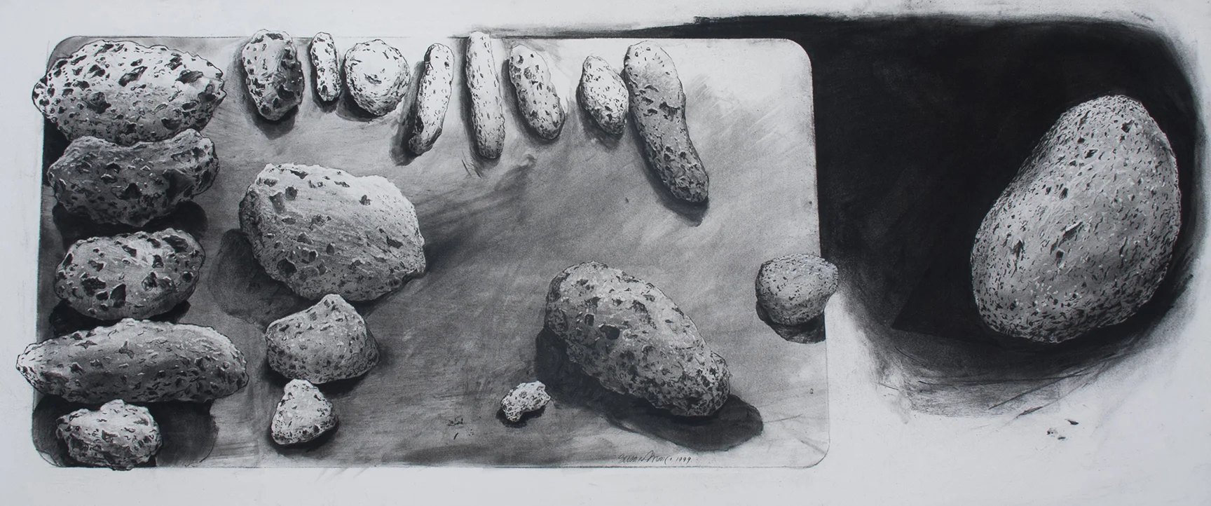 Untitled (Volcanic Rocks) Charcoal, on paper 20" x 50"